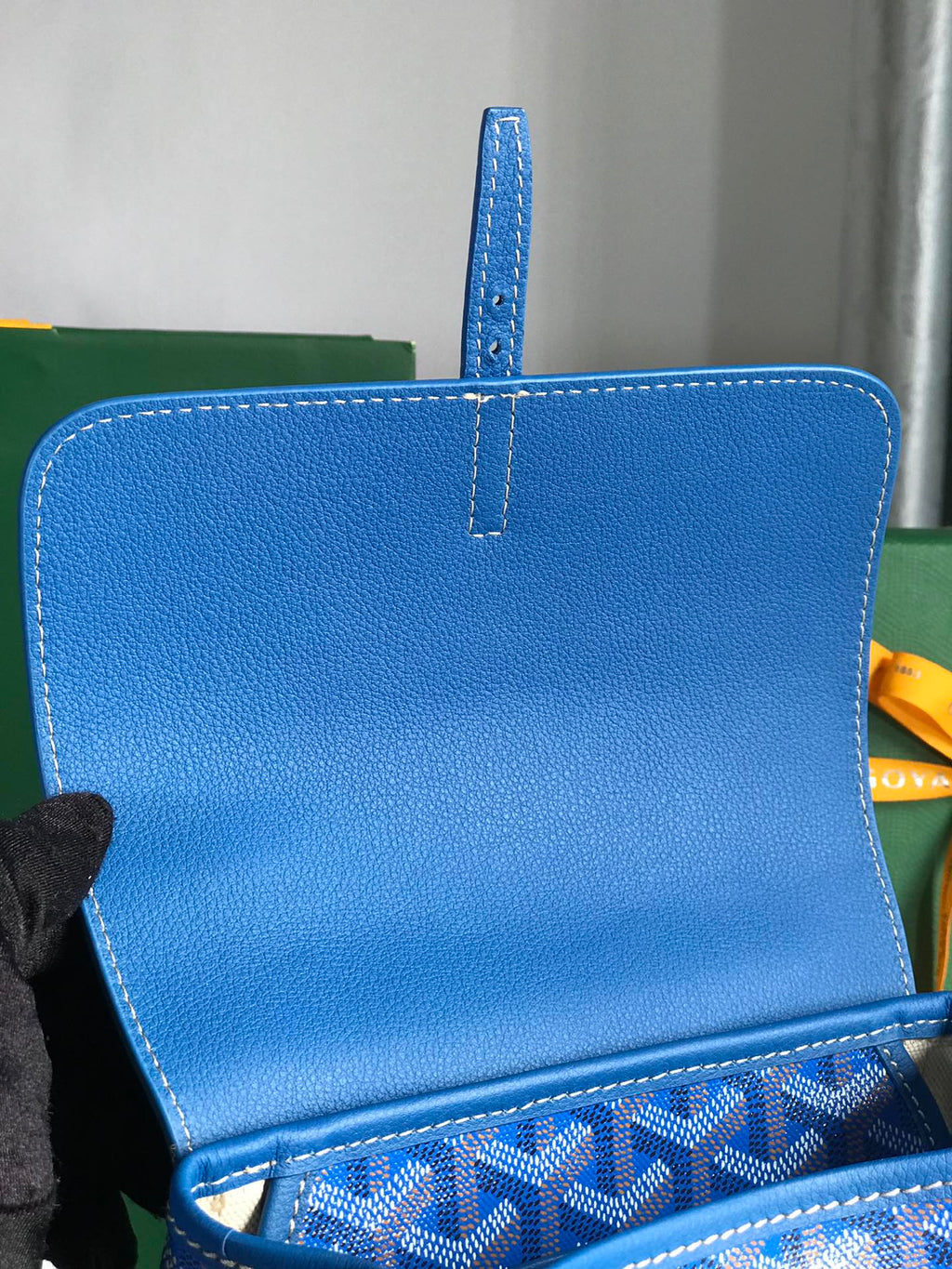 GOYARD ALPIN MINI BACKPACK 21 IN SAPPHIRE BLUE LAMBSKIN AND GOYARDINE CANVAS