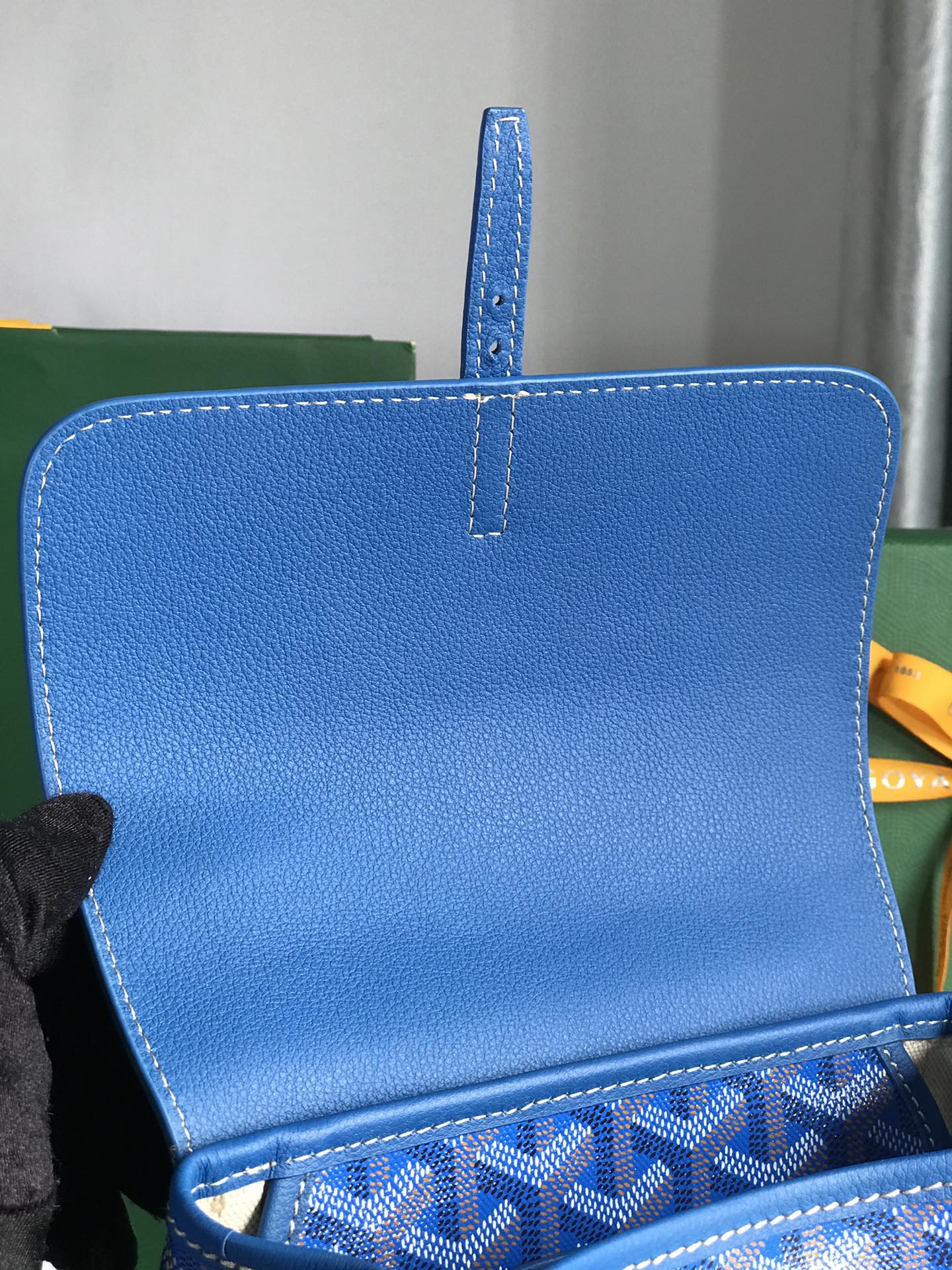 GOYARD ALPIN MINI BACKPACK 21 IN SAPPHIRE BLUE LAMBSKIN AND GOYARDINE CANVAS
