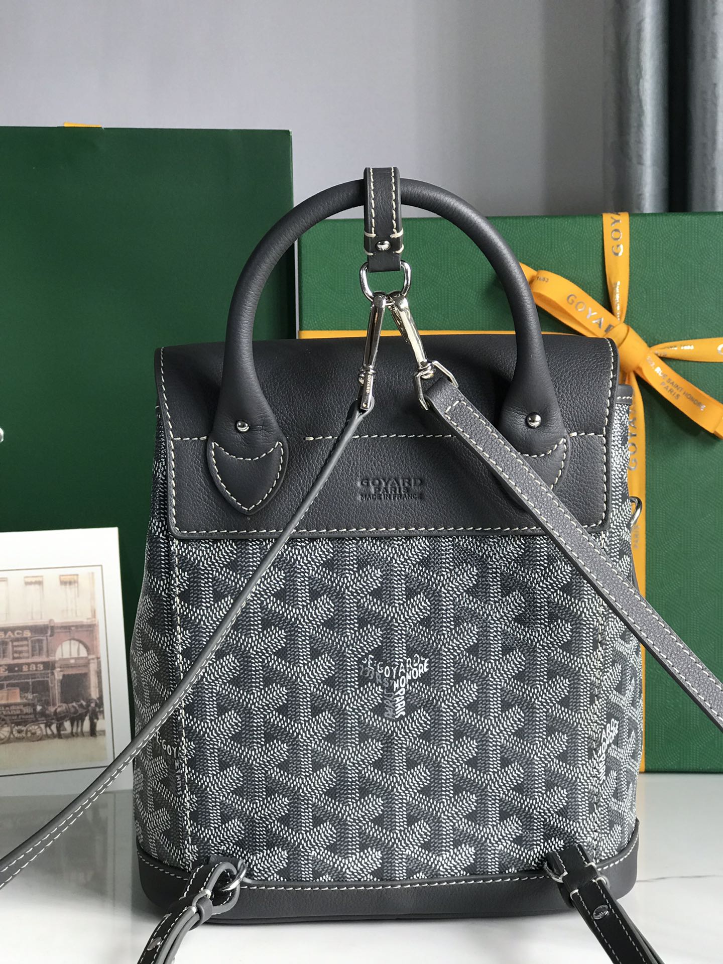 GOYARD ALPIN MINI BACKPACK 21 IN GRAY LAMBSKIN AND GOYARDINE CANVAS