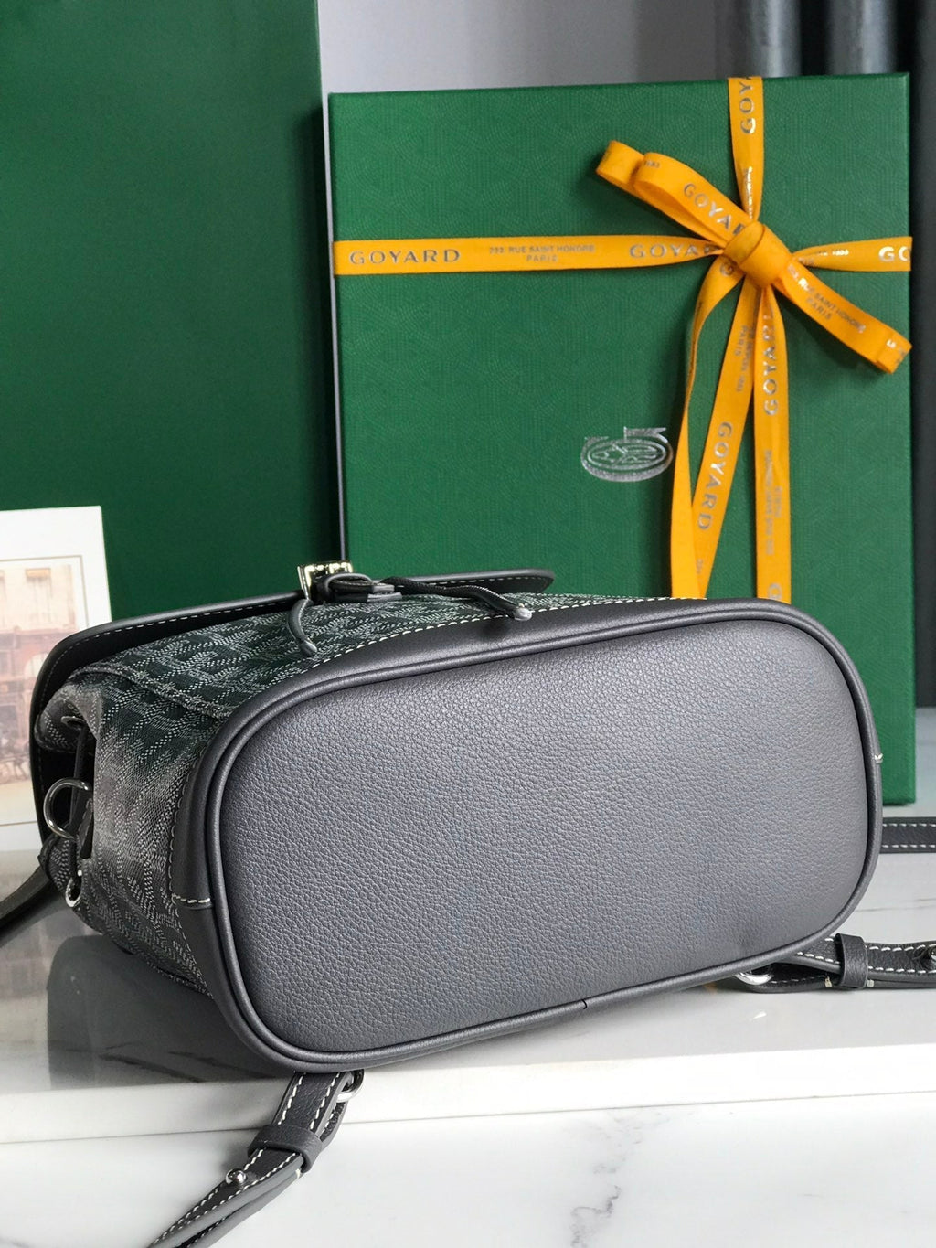 GOYARD ALPIN MINI BACKPACK 21 IN GRAY LAMBSKIN AND GOYARDINE CANVAS