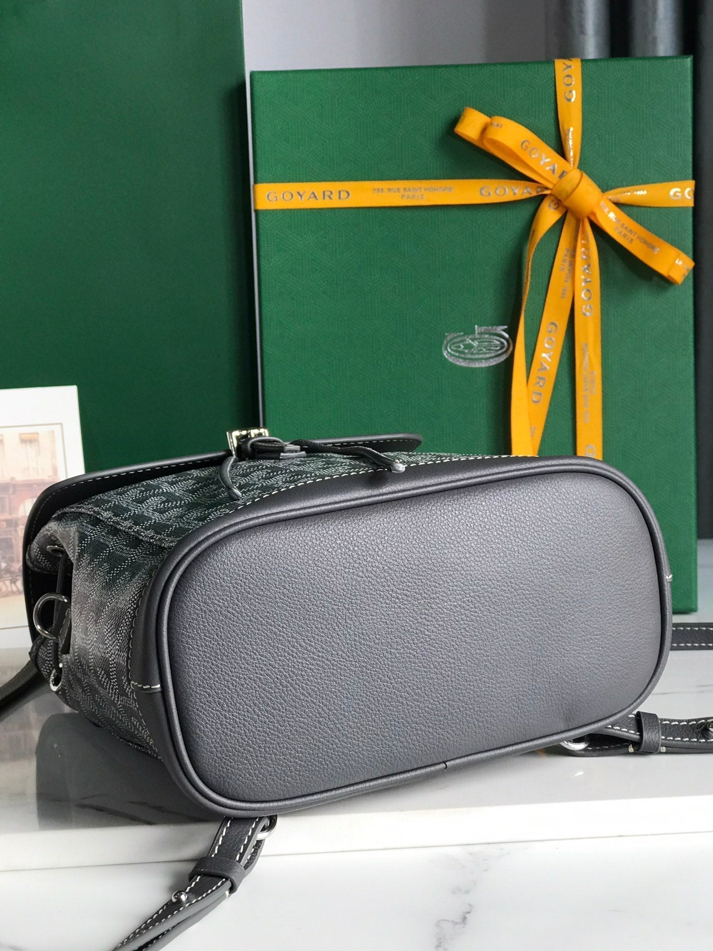 GOYARD ALPIN MINI BACKPACK 21 IN GRAY LAMBSKIN AND GOYARDINE CANVAS