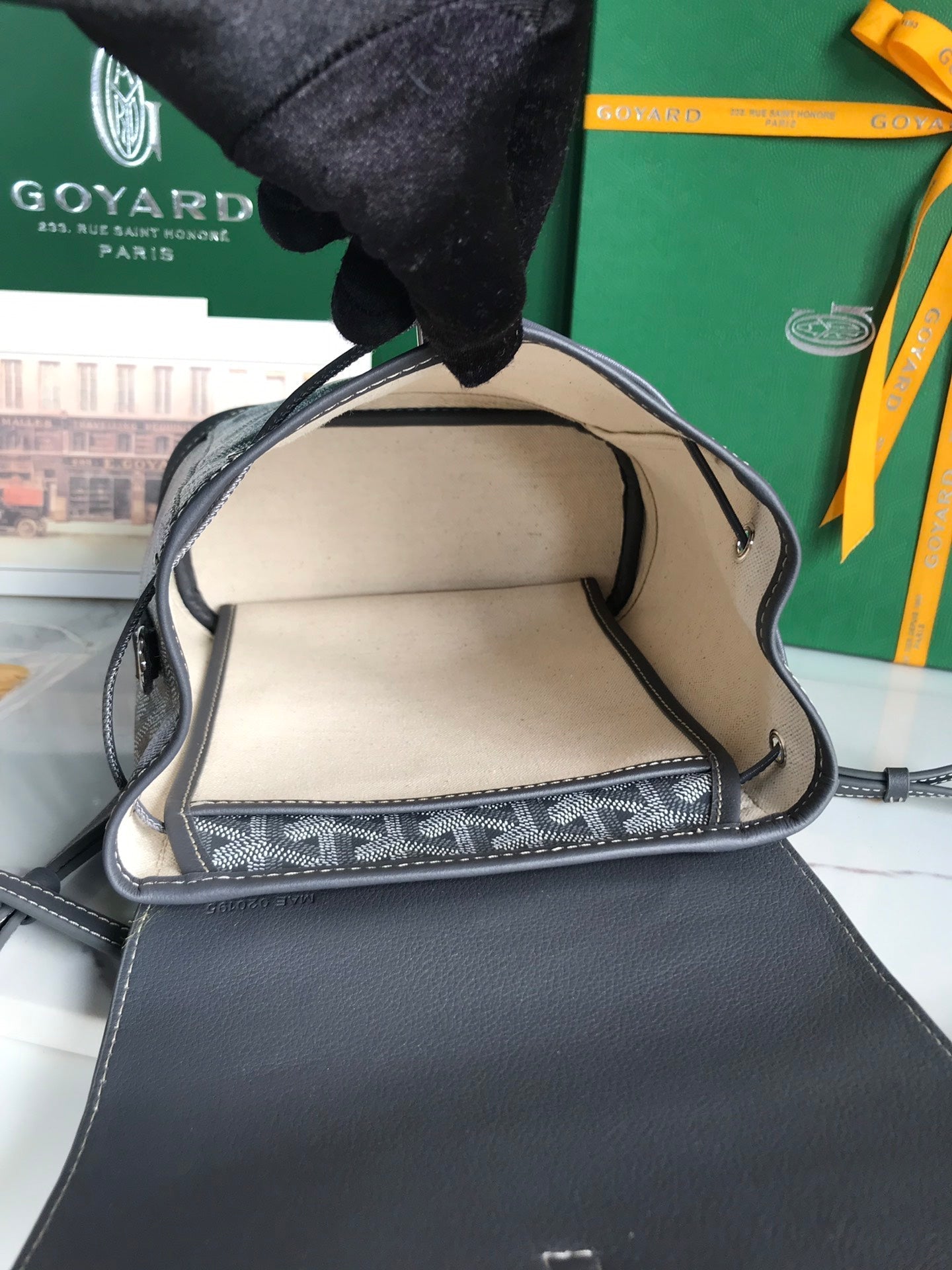 GOYARD ALPIN MINI BACKPACK 21 IN GRAY LAMBSKIN AND GOYARDINE CANVAS