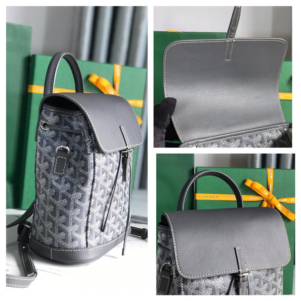 GOYARD ALPIN MINI BACKPACK 21 IN GRAY LAMBSKIN AND GOYARDINE CANVAS