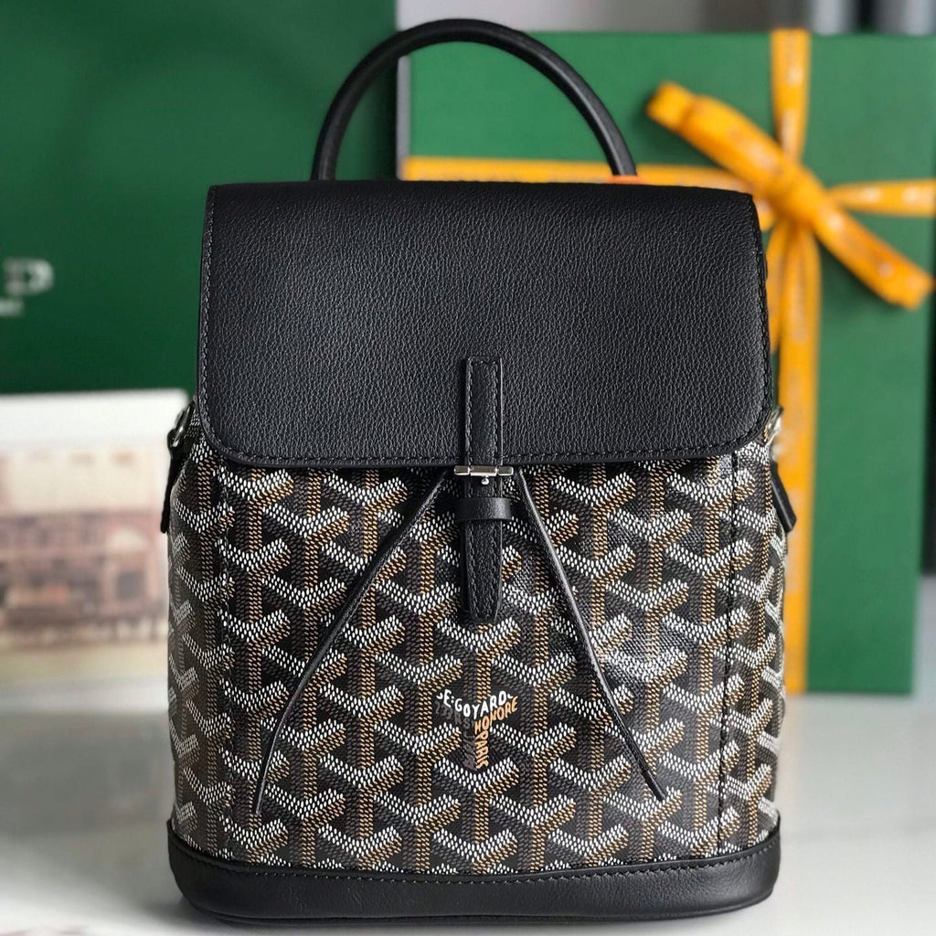 GOYARD ALPIN MINI BACKPACK 21 IN BLACK LAMBSKIN AND GOYARDINE CANVAS
