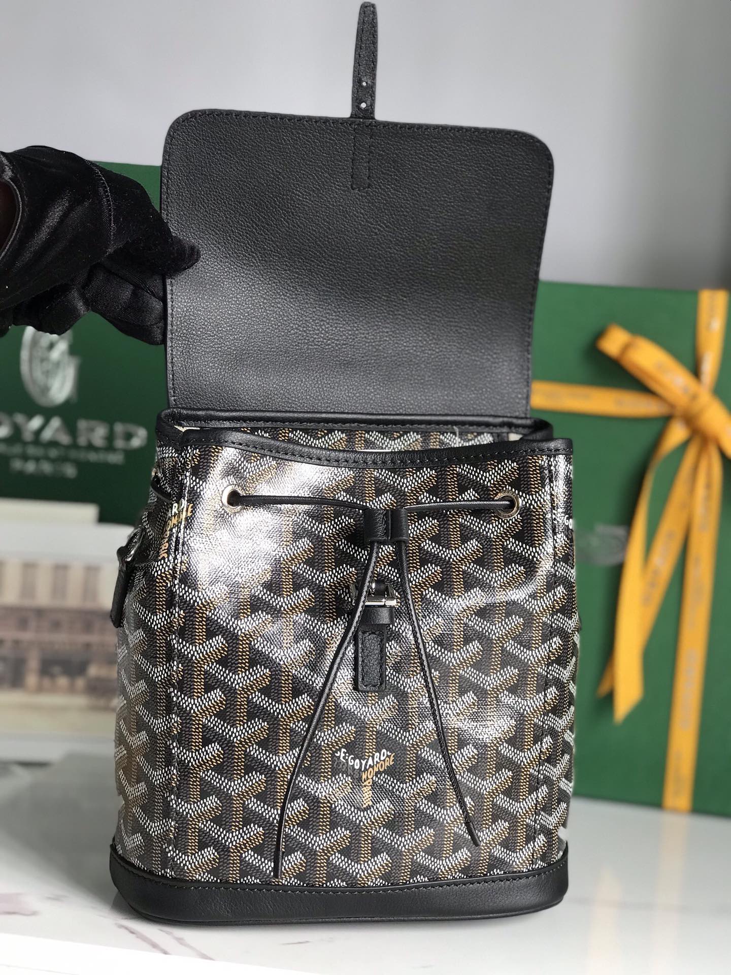 GOYARD ALPIN MINI BACKPACK 21 IN BLACK LAMBSKIN AND GOYARDINE CANVAS