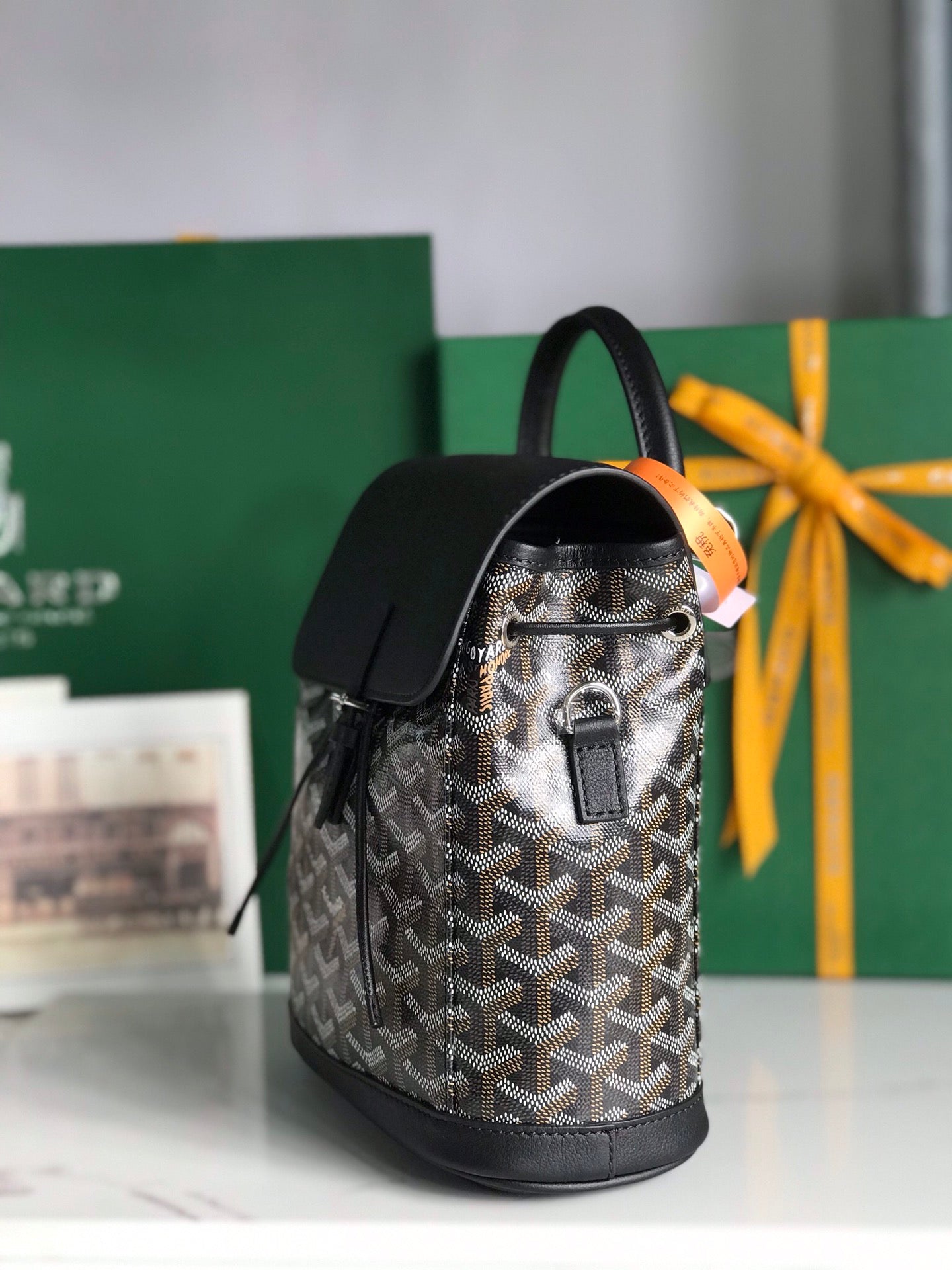 GOYARD ALPIN MINI BACKPACK 21 IN BLACK LAMBSKIN AND GOYARDINE CANVAS
