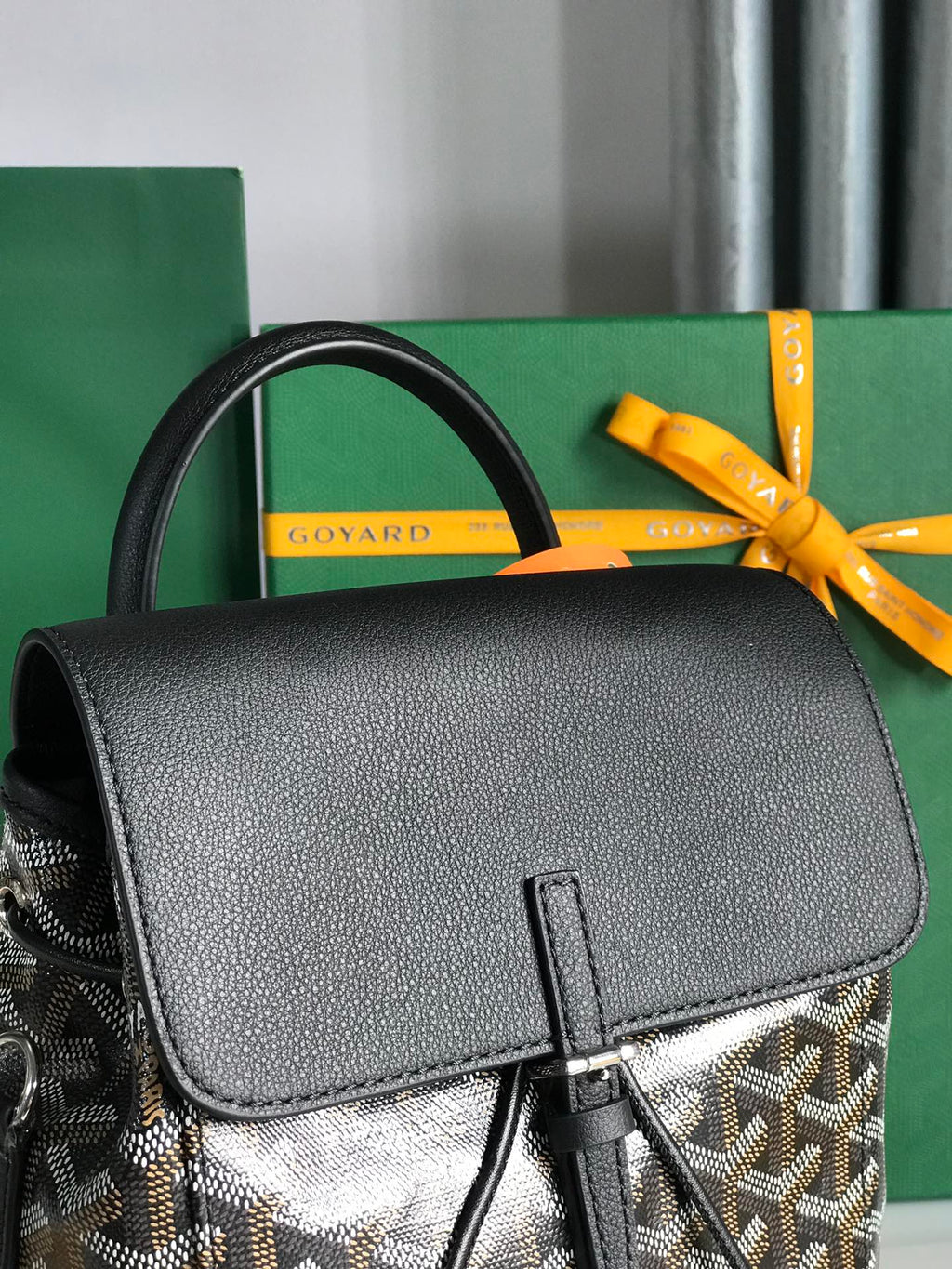 GOYARD ALPIN MINI BACKPACK 21 IN BLACK LAMBSKIN AND GOYARDINE CANVAS