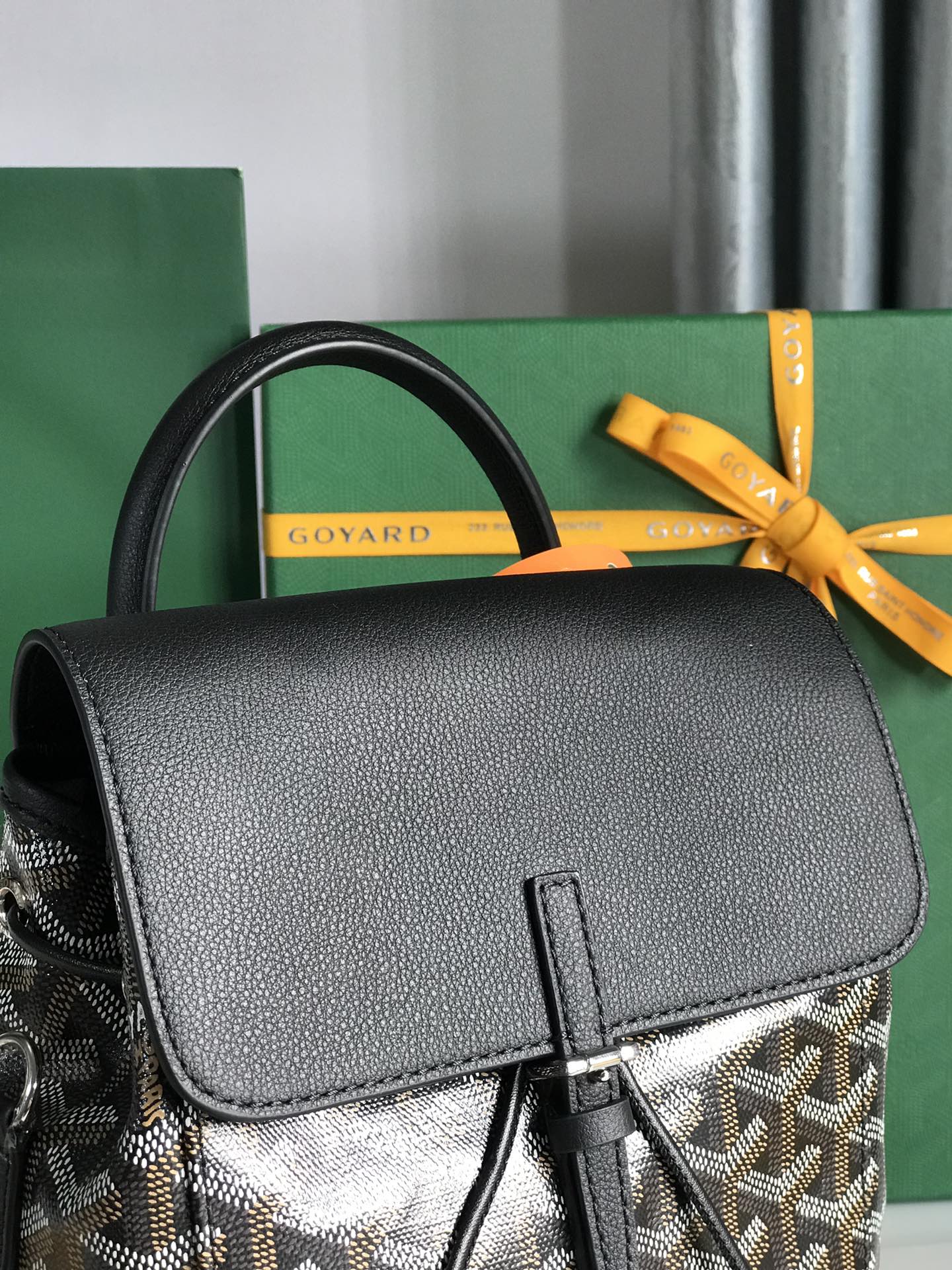 GOYARD ALPIN MINI BACKPACK 21 IN BLACK LAMBSKIN AND GOYARDINE CANVAS