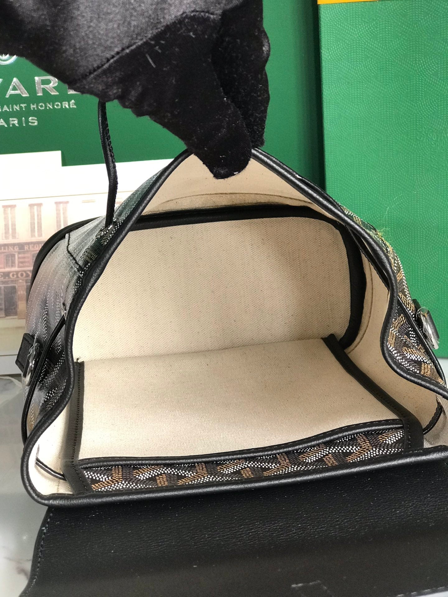 GOYARD ALPIN MINI BACKPACK 21 IN BLACK LAMBSKIN AND GOYARDINE CANVAS