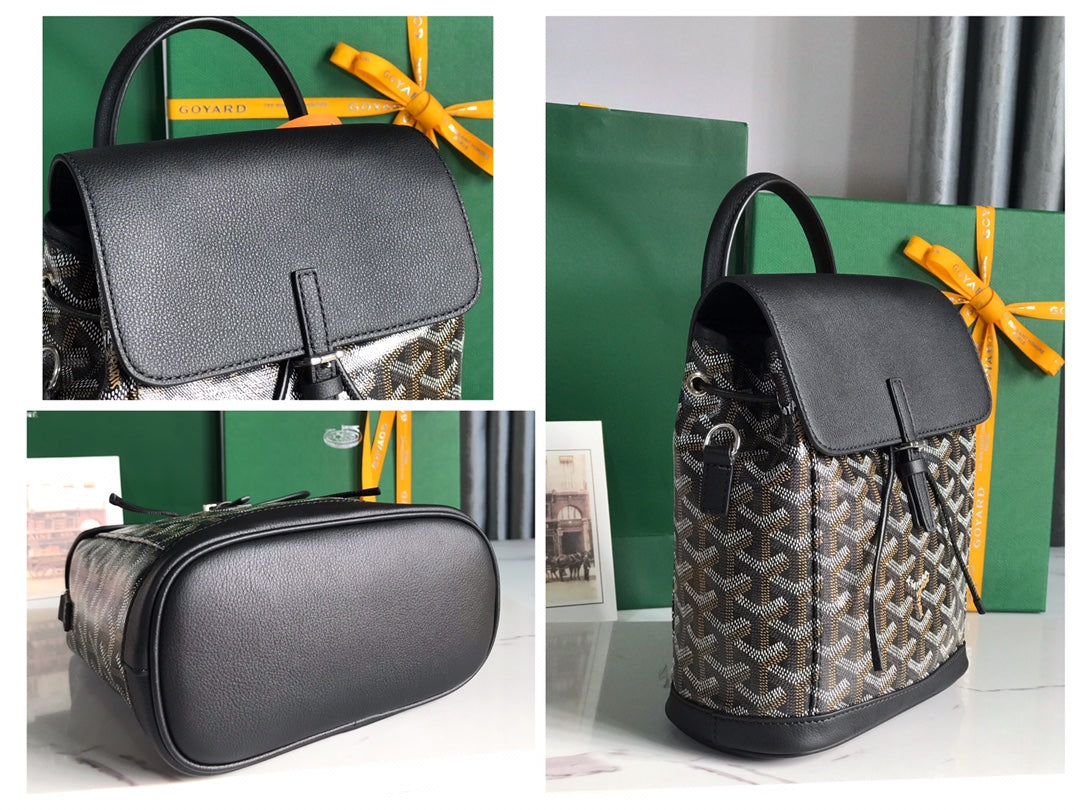 GOYARD ALPIN MINI BACKPACK 21 IN BLACK LAMBSKIN AND GOYARDINE CANVAS