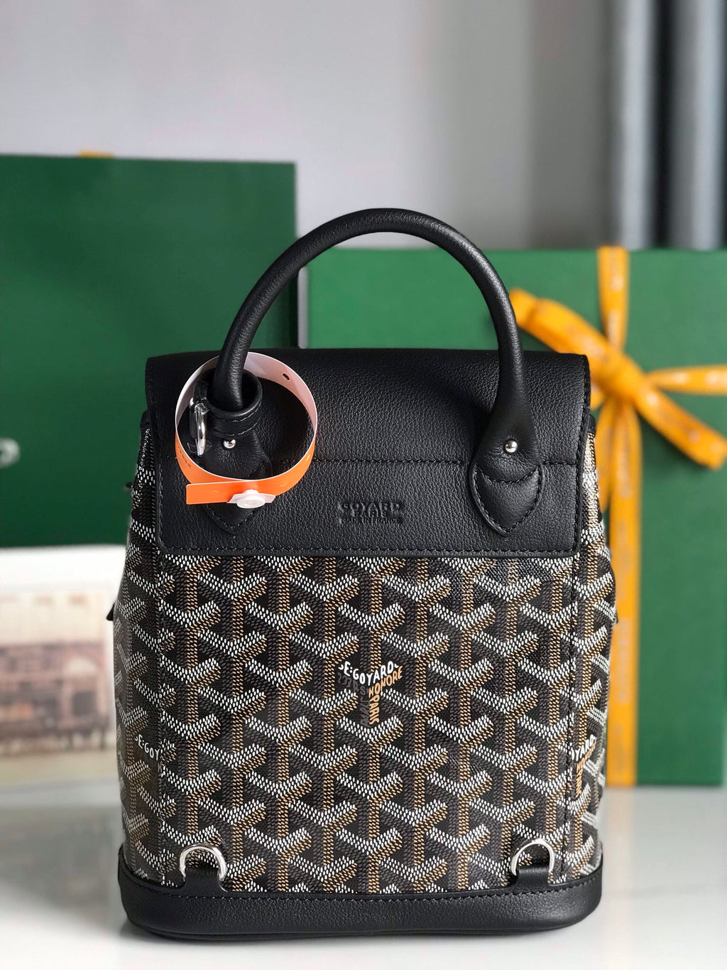 GOYARD ALPIN MINI BACKPACK 21 IN BLACK LAMBSKIN AND GOYARDINE CANVAS