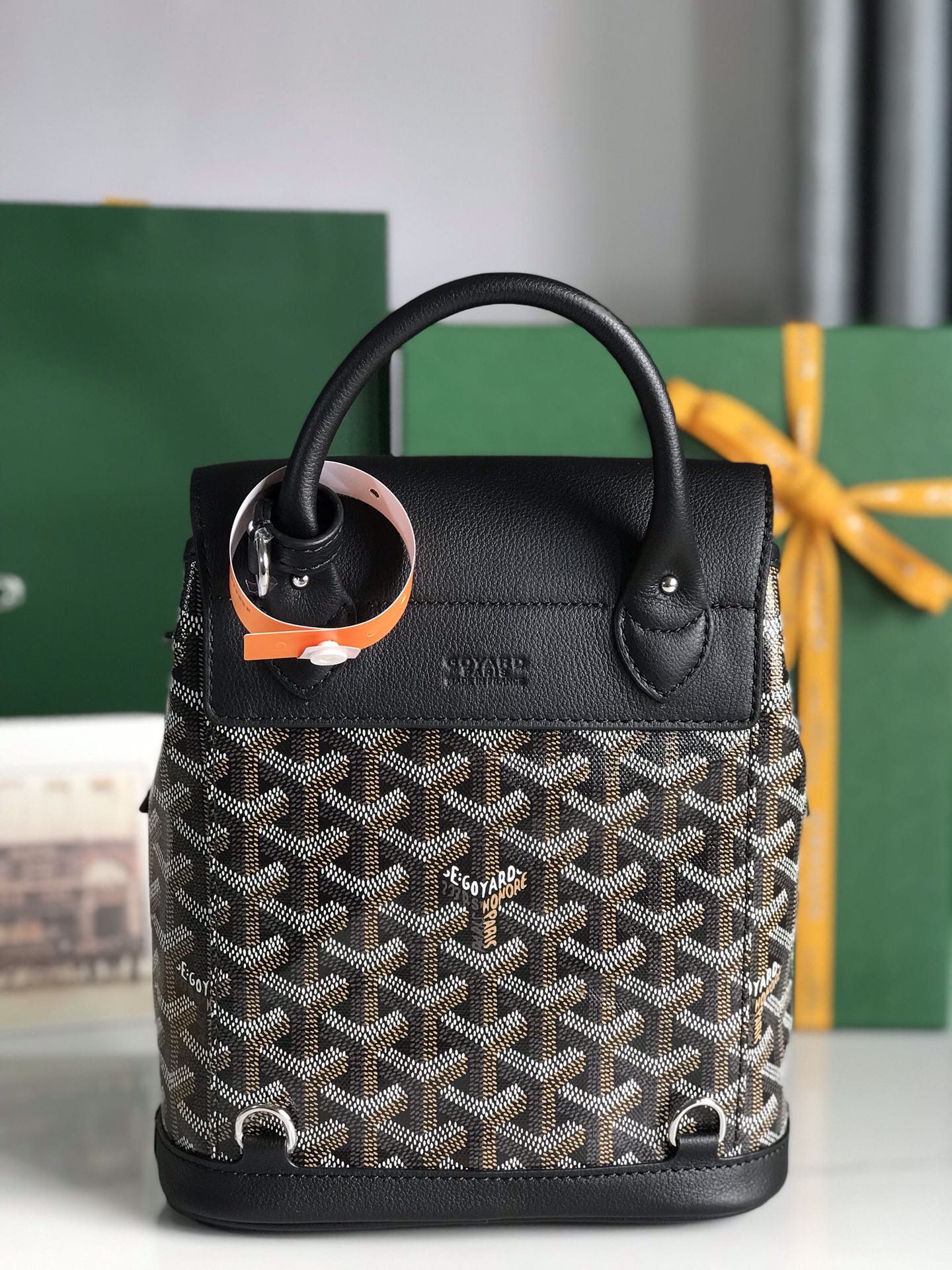 GOYARD ALPIN MINI BACKPACK 21 IN BLACK LAMBSKIN AND GOYARDINE CANVAS