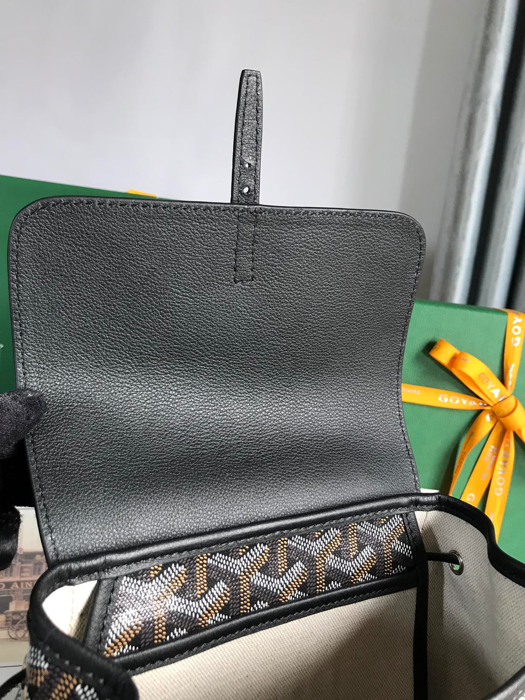 GOYARD ALPIN MINI BACKPACK 21 IN BLACK LAMBSKIN AND GOYARDINE CANVAS