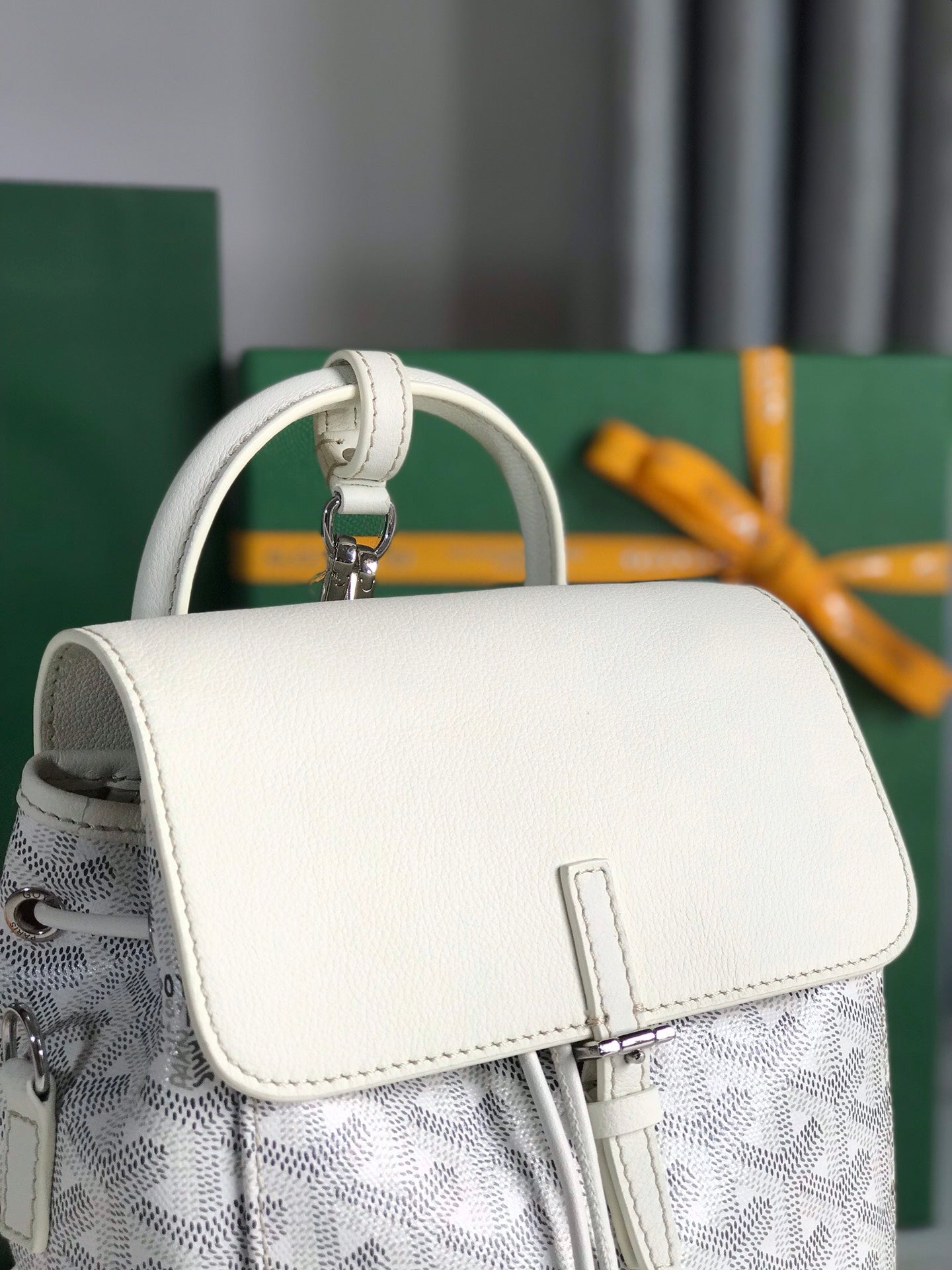 GOYARD ALPIN MINI BACKPACK 21 IN WHITE LAMBSKIN AND GOYARDINE CANVAS