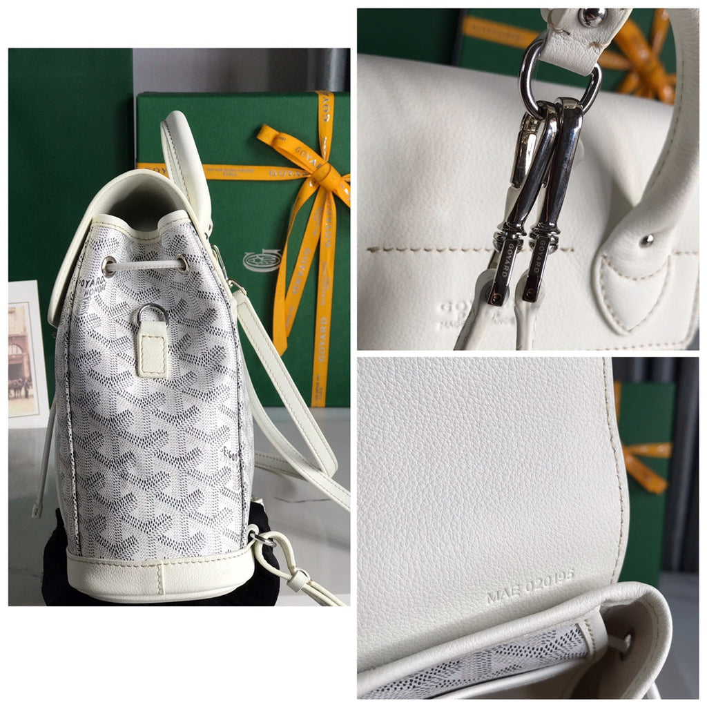 GOYARD ALPIN MINI BACKPACK 21 IN WHITE LAMBSKIN AND GOYARDINE CANVAS