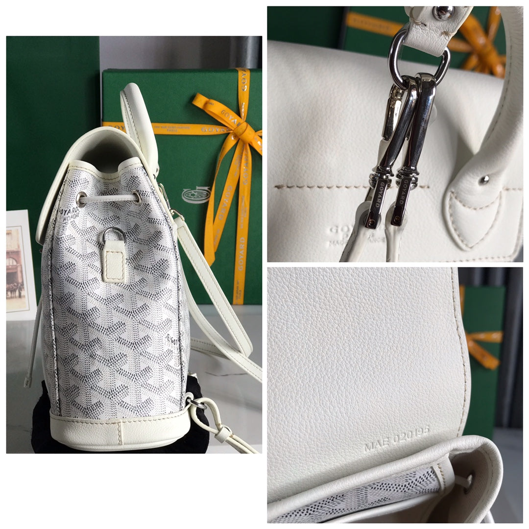 GOYARD ALPIN MINI BACKPACK 21 IN WHITE LAMBSKIN AND GOYARDINE CANVAS