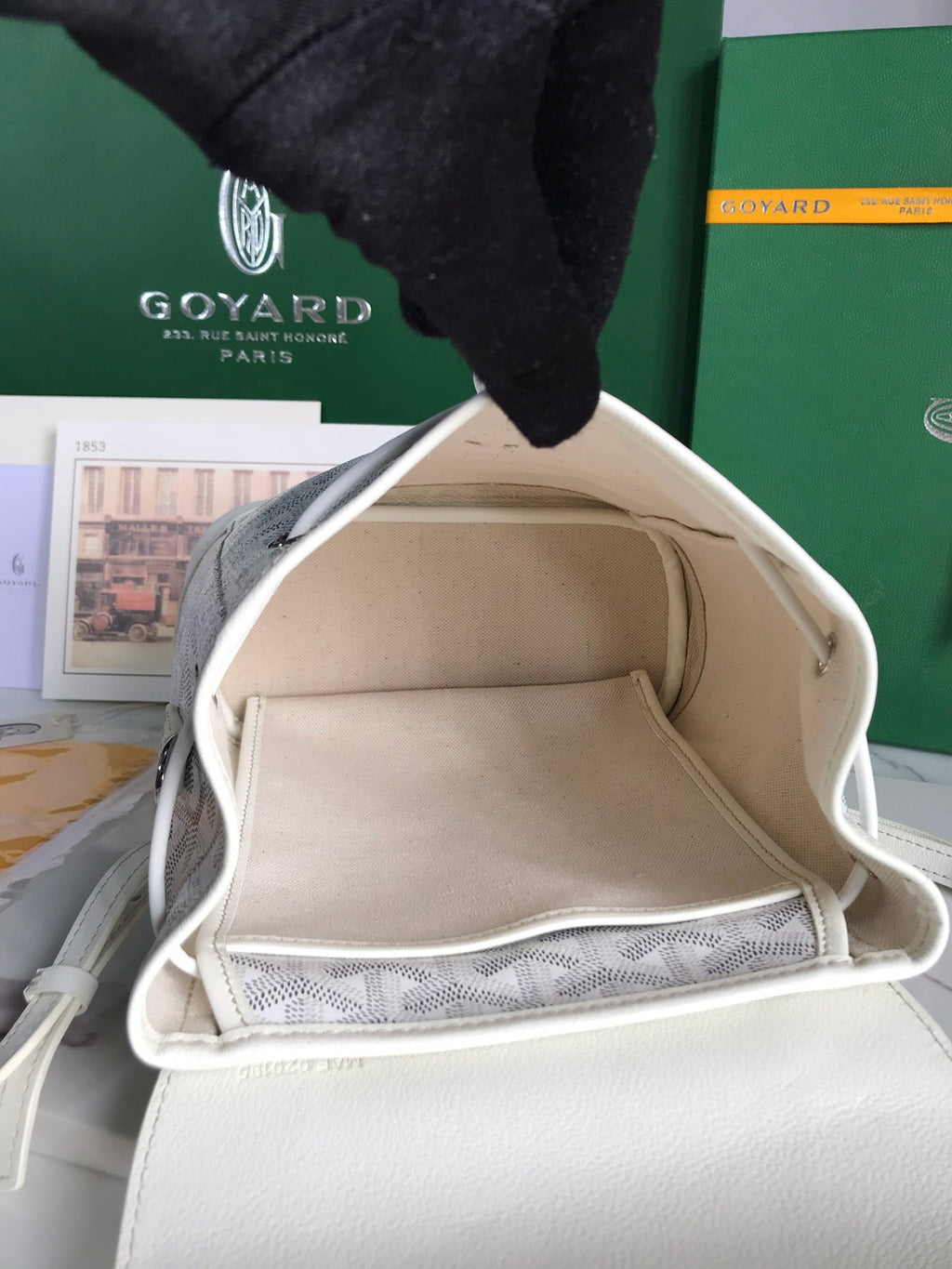 GOYARD ALPIN MINI BACKPACK 21 IN WHITE LAMBSKIN AND GOYARDINE CANVAS