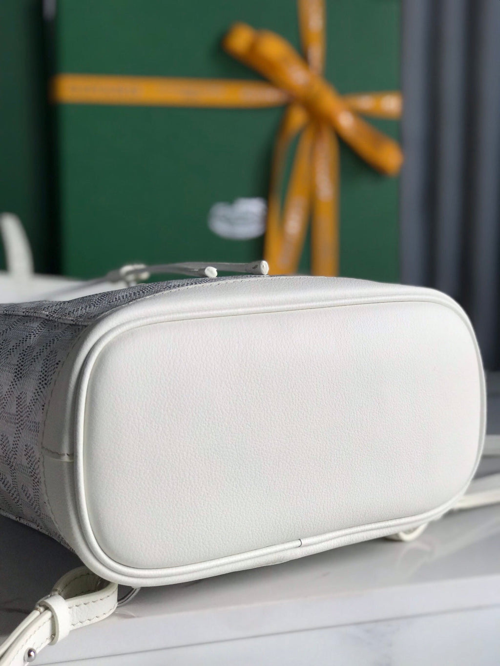 GOYARD ALPIN MINI BACKPACK 21 IN WHITE LAMBSKIN AND GOYARDINE CANVAS