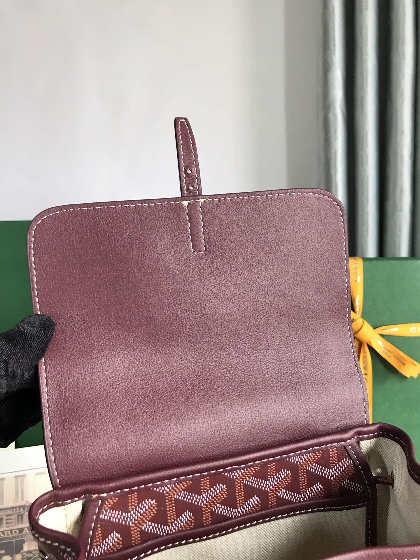 GOYARD ALPIN MINI BACKPACK 21 IN WINE RED LAMBSKIN AND GOYARDINE CANVAS