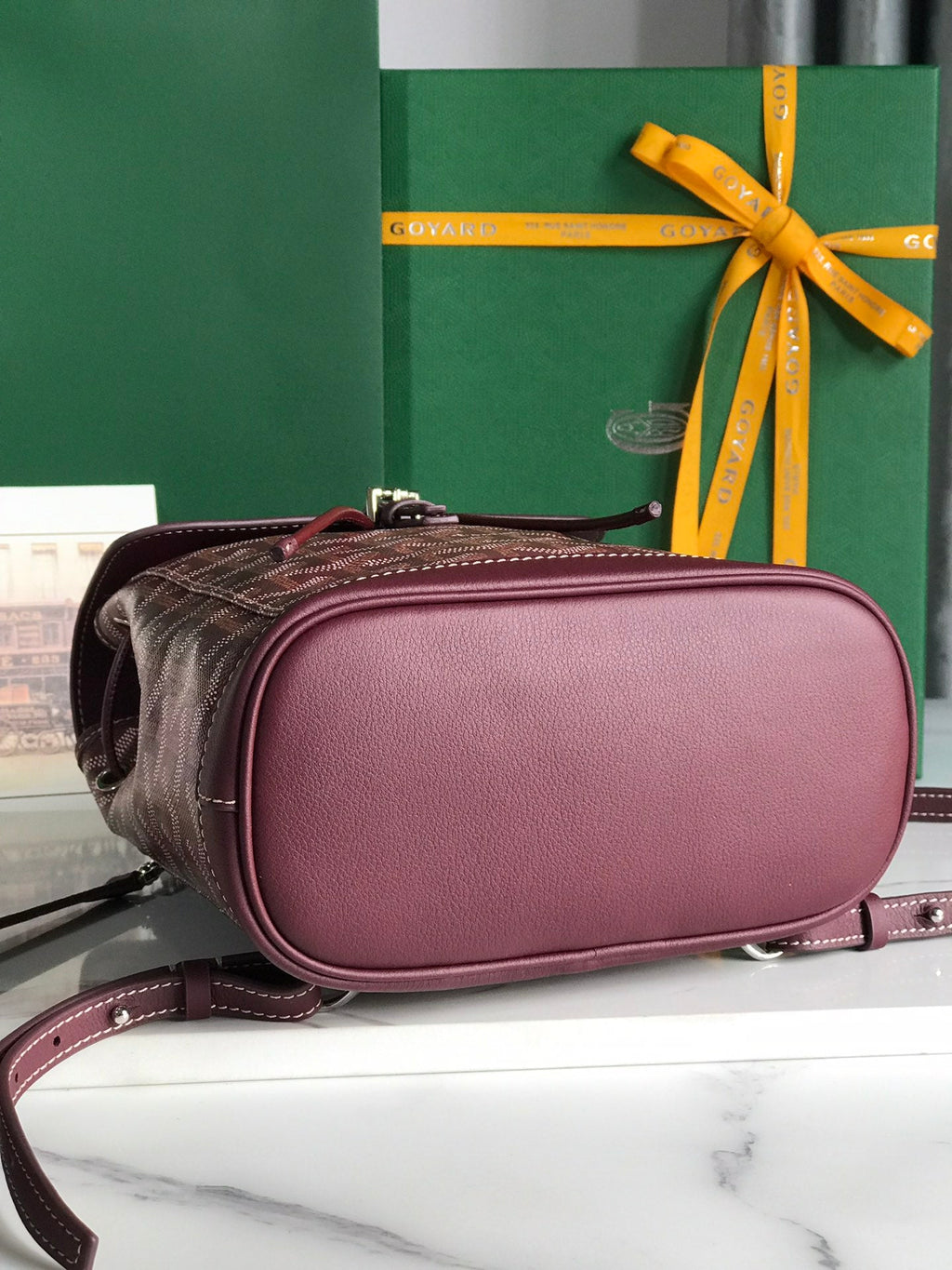 GOYARD ALPIN MINI BACKPACK 21 IN WINE RED LAMBSKIN AND GOYARDINE CANVAS