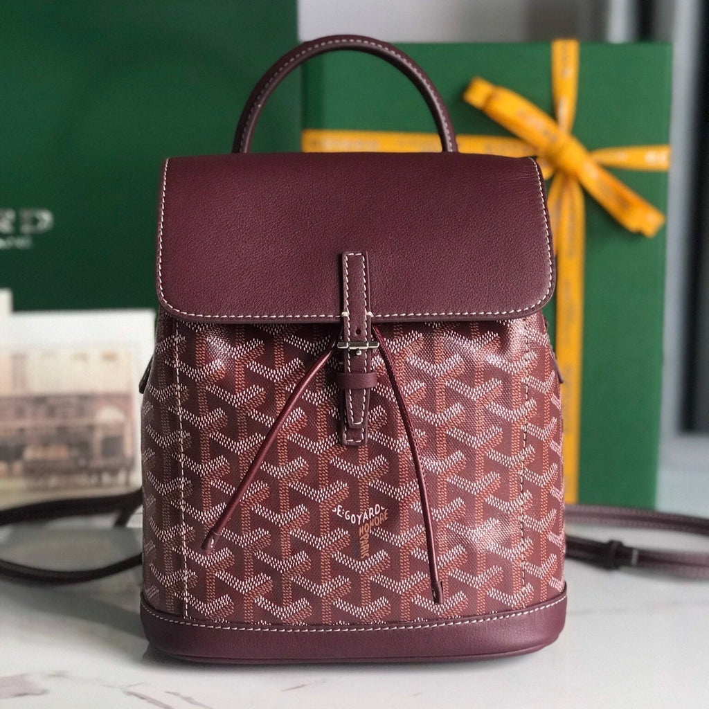 GOYARD ALPIN MINI BACKPACK 21 IN WINE RED LAMBSKIN AND GOYARDINE CANVAS
