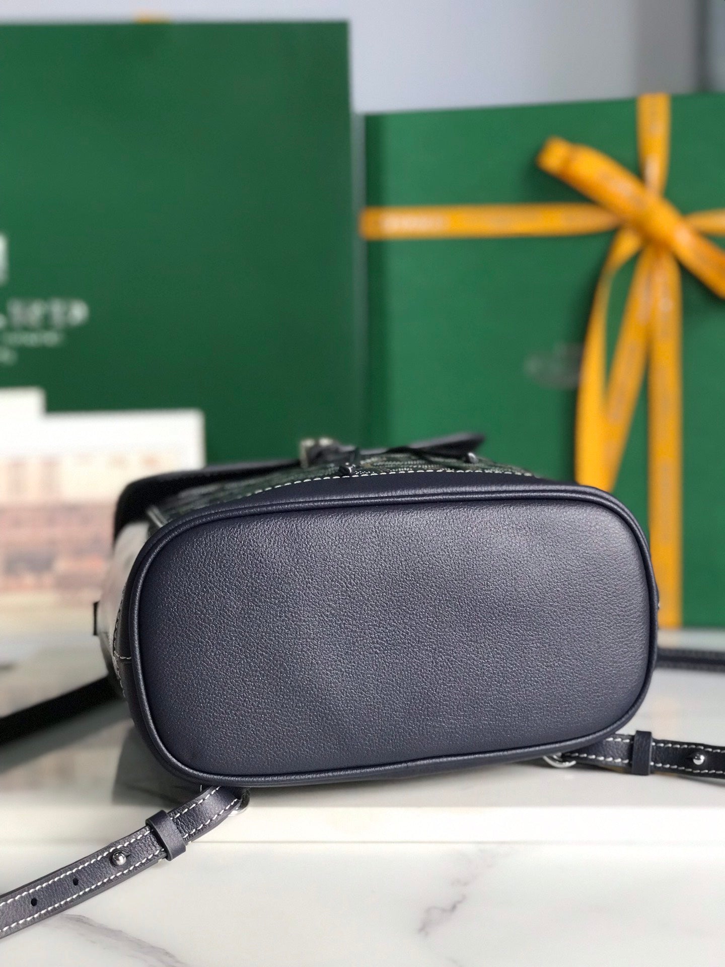 GOYARD ALPIN MINI BACKPACK 21 IN NAVY BLUE LAMBSKIN AND GOYARDINE CANVAS