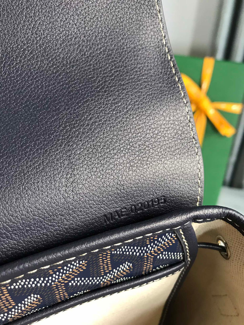 GOYARD ALPIN MINI BACKPACK 21 IN NAVY BLUE LAMBSKIN AND GOYARDINE CANVAS