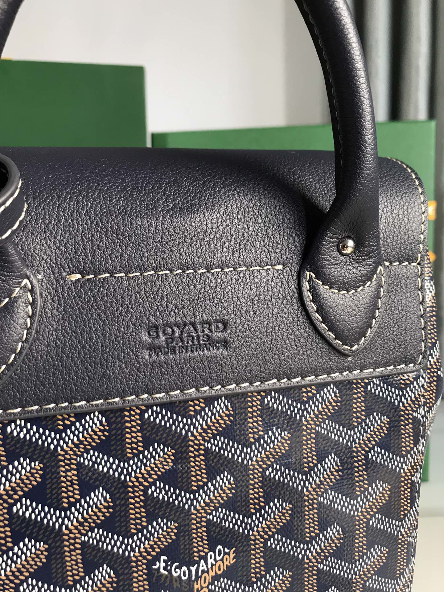 GOYARD ALPIN MINI BACKPACK 21 IN NAVY BLUE LAMBSKIN AND GOYARDINE CANVAS