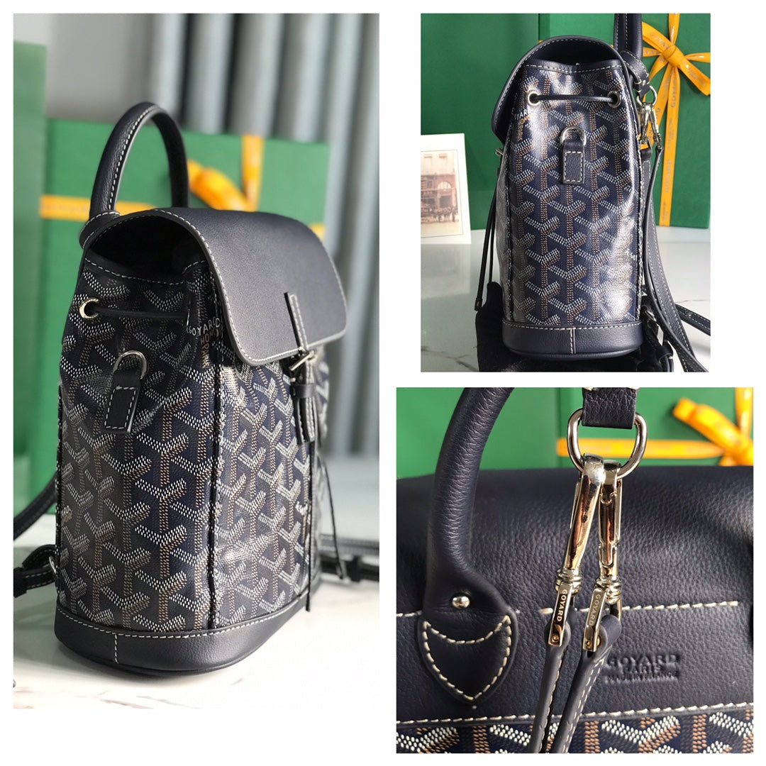 GOYARD ALPIN MINI BACKPACK 21 IN NAVY BLUE LAMBSKIN AND GOYARDINE CANVAS