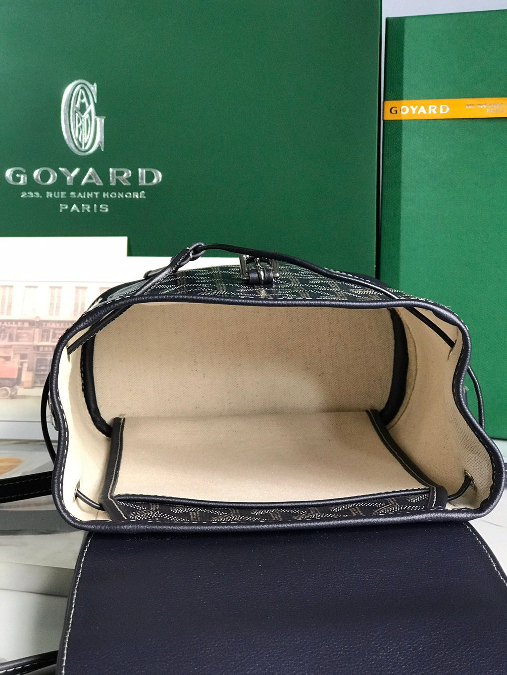 GOYARD ALPIN MINI BACKPACK 21 IN NAVY BLUE LAMBSKIN AND GOYARDINE CANVAS