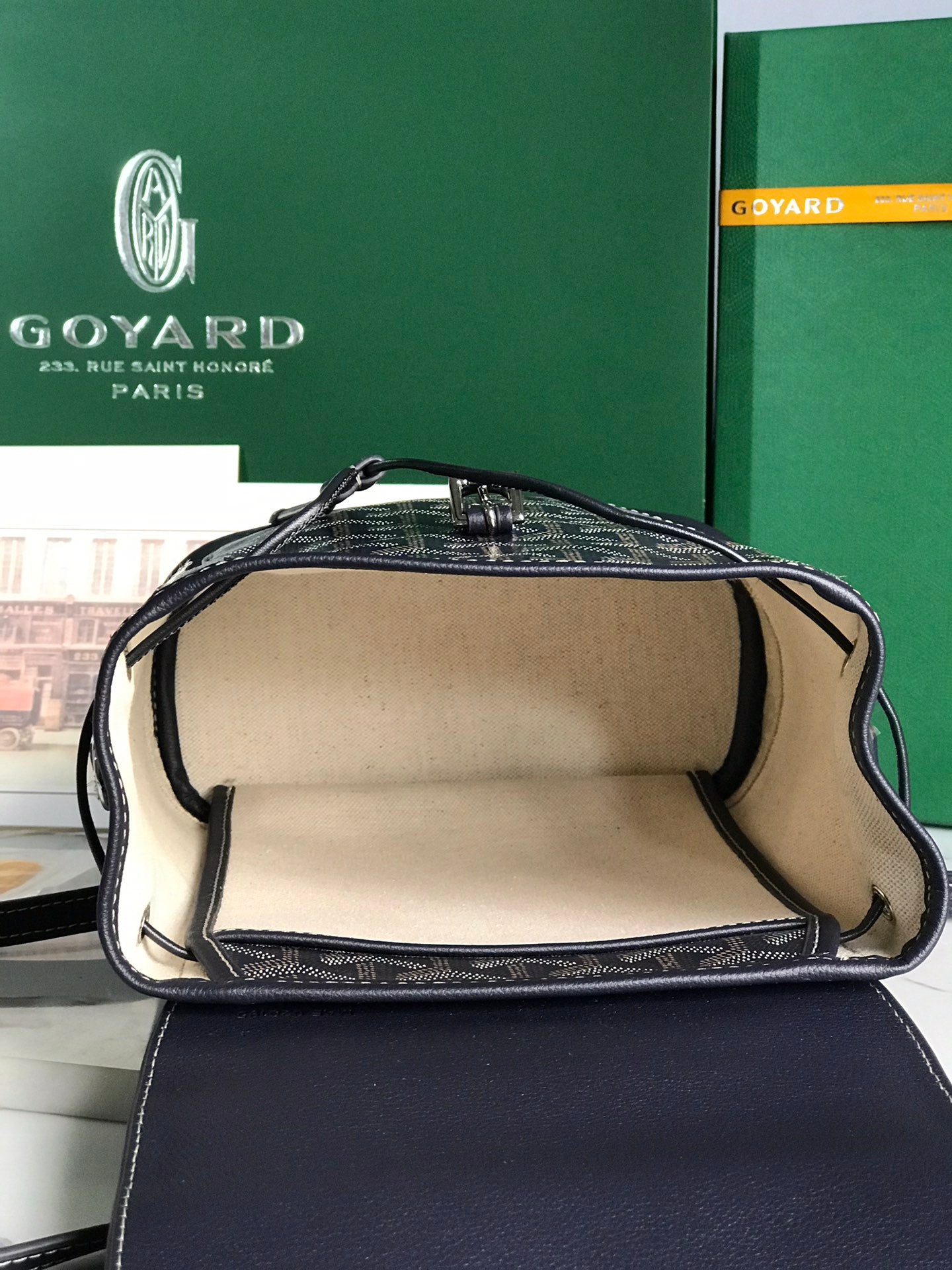 GOYARD ALPIN MINI BACKPACK 21 IN NAVY BLUE LAMBSKIN AND GOYARDINE CANVAS