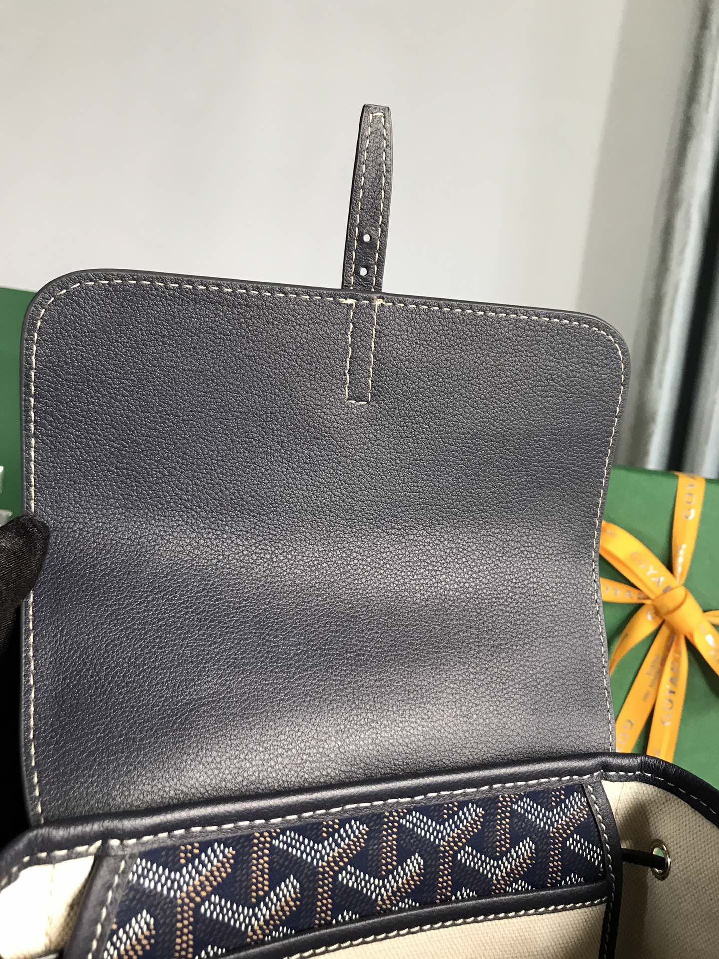 GOYARD ALPIN MINI BACKPACK 21 IN NAVY BLUE LAMBSKIN AND GOYARDINE CANVAS