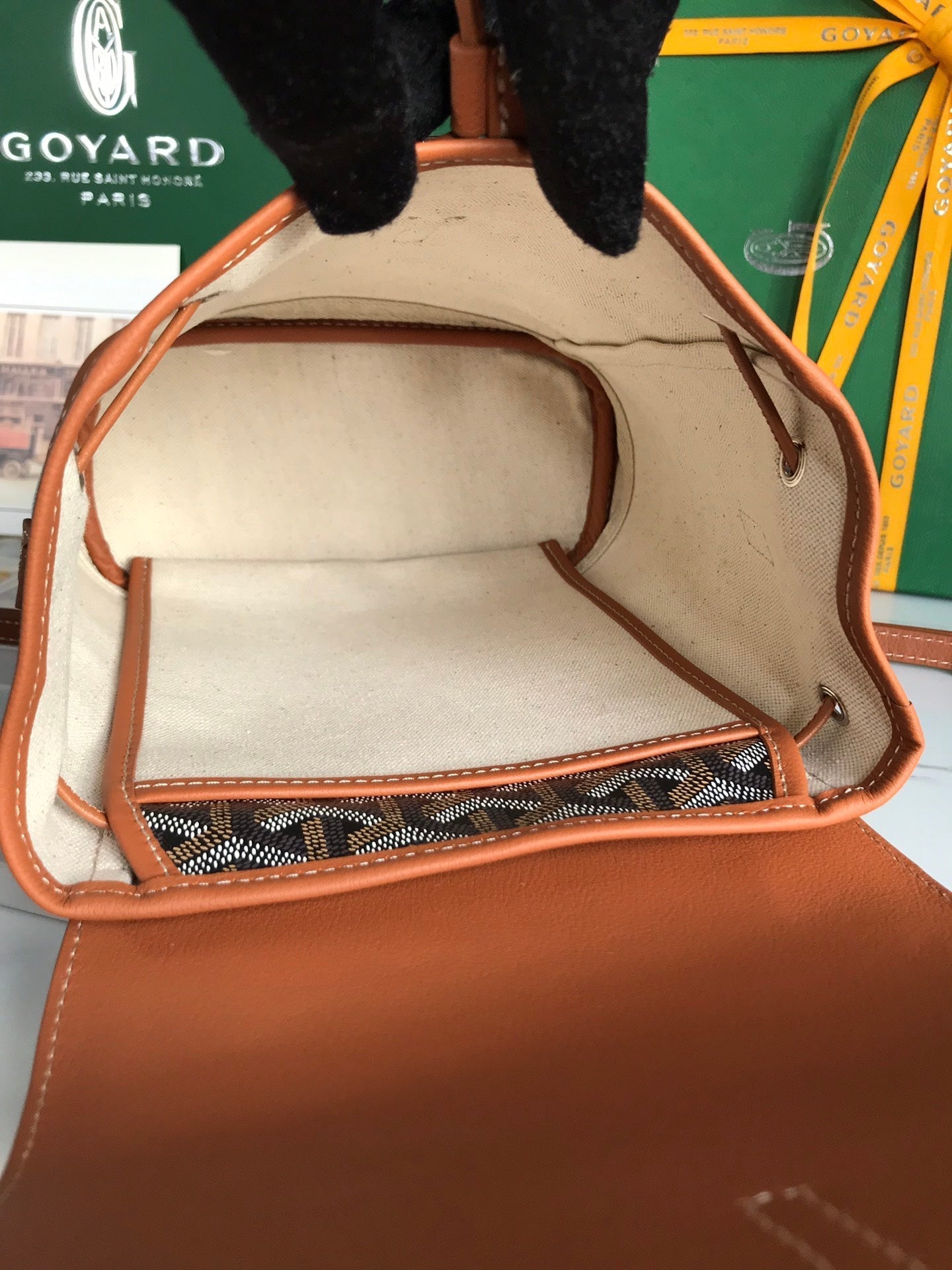 GOYARD ALPIN MINI BACKPACK 21 IN TAN LAMBSKIN AND BLACK GOYARDINE CANVAS