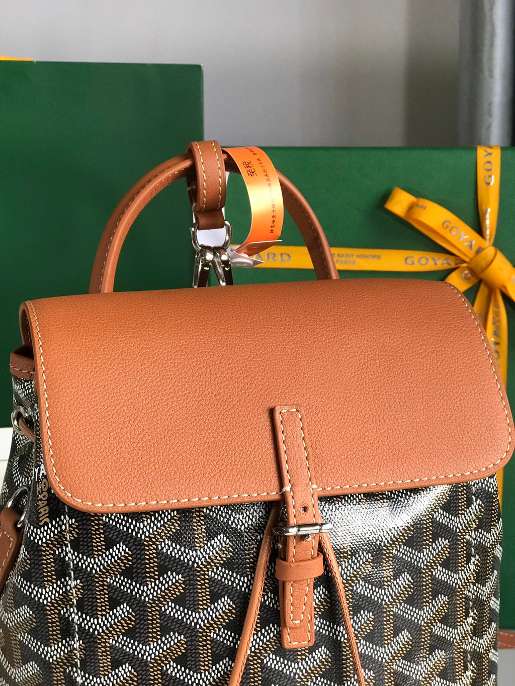 GOYARD ALPIN MINI BACKPACK 21 IN TAN LAMBSKIN AND BLACK GOYARDINE CANVAS