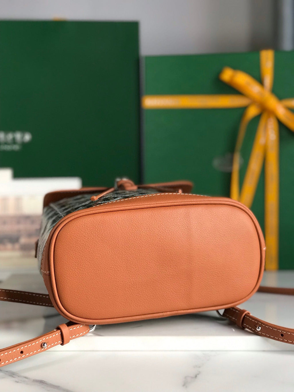 GOYARD ALPIN MINI BACKPACK 21 IN TAN LAMBSKIN AND BLACK GOYARDINE CANVAS