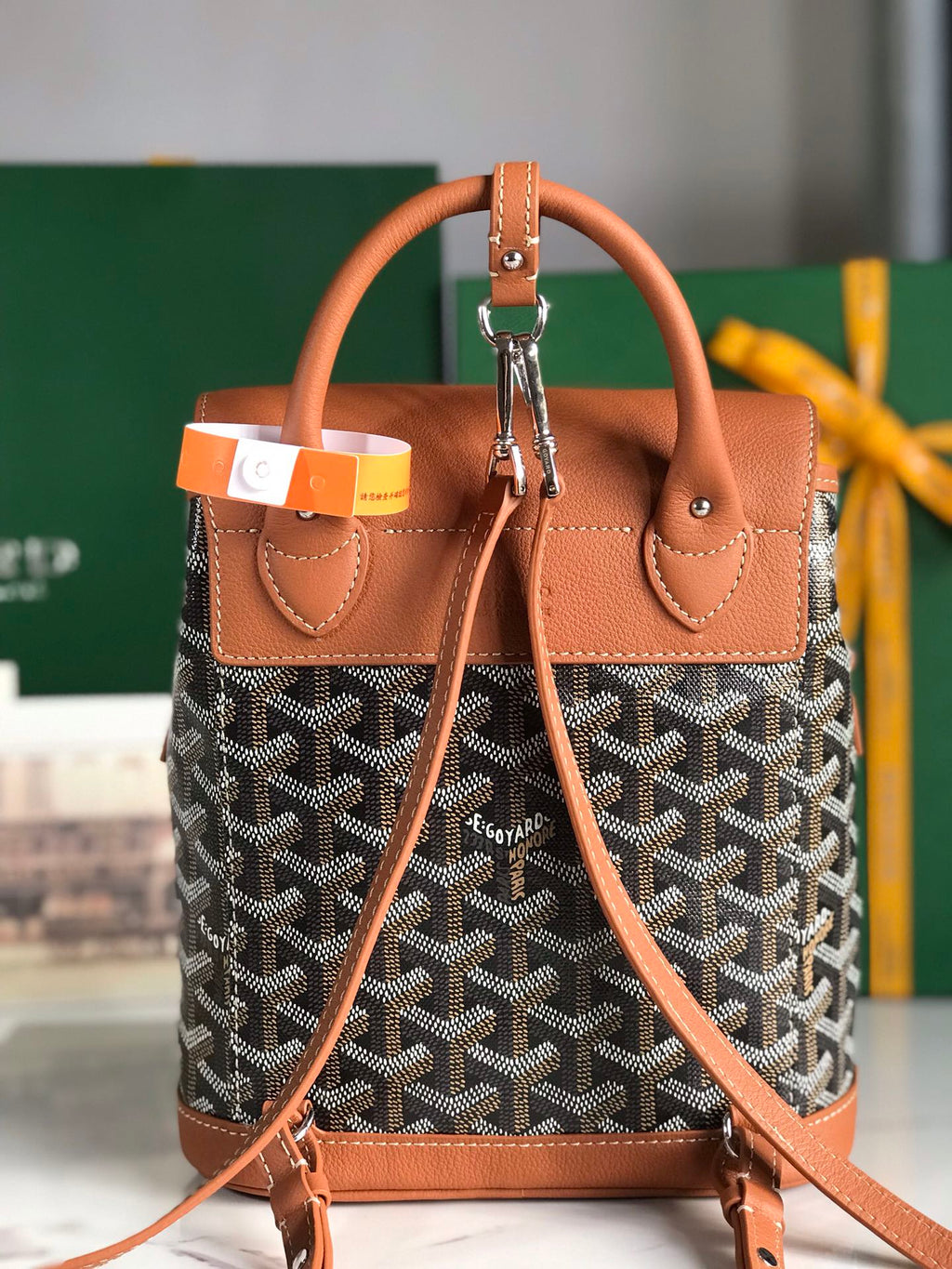 GOYARD ALPIN MINI BACKPACK 21 IN TAN LAMBSKIN AND BLACK GOYARDINE CANVAS