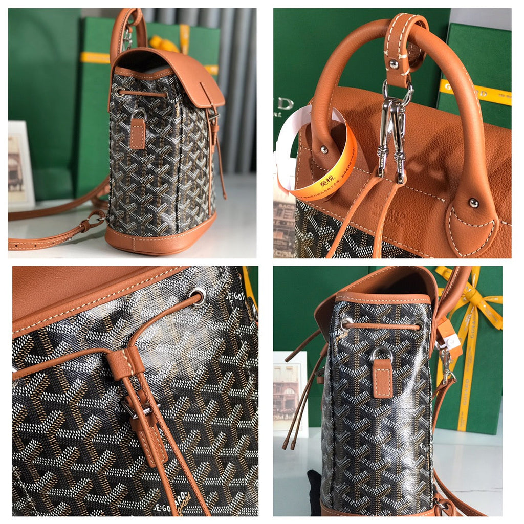 GOYARD ALPIN MINI BACKPACK 21 IN TAN LAMBSKIN AND BLACK GOYARDINE CANVAS