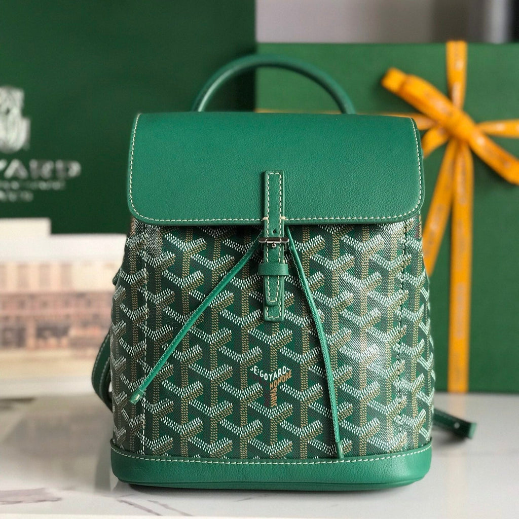 GOYARD ALPIN MINI BACKPACK 21 IN GREEN LAMBSKIN AND GOYARDINE CANVAS