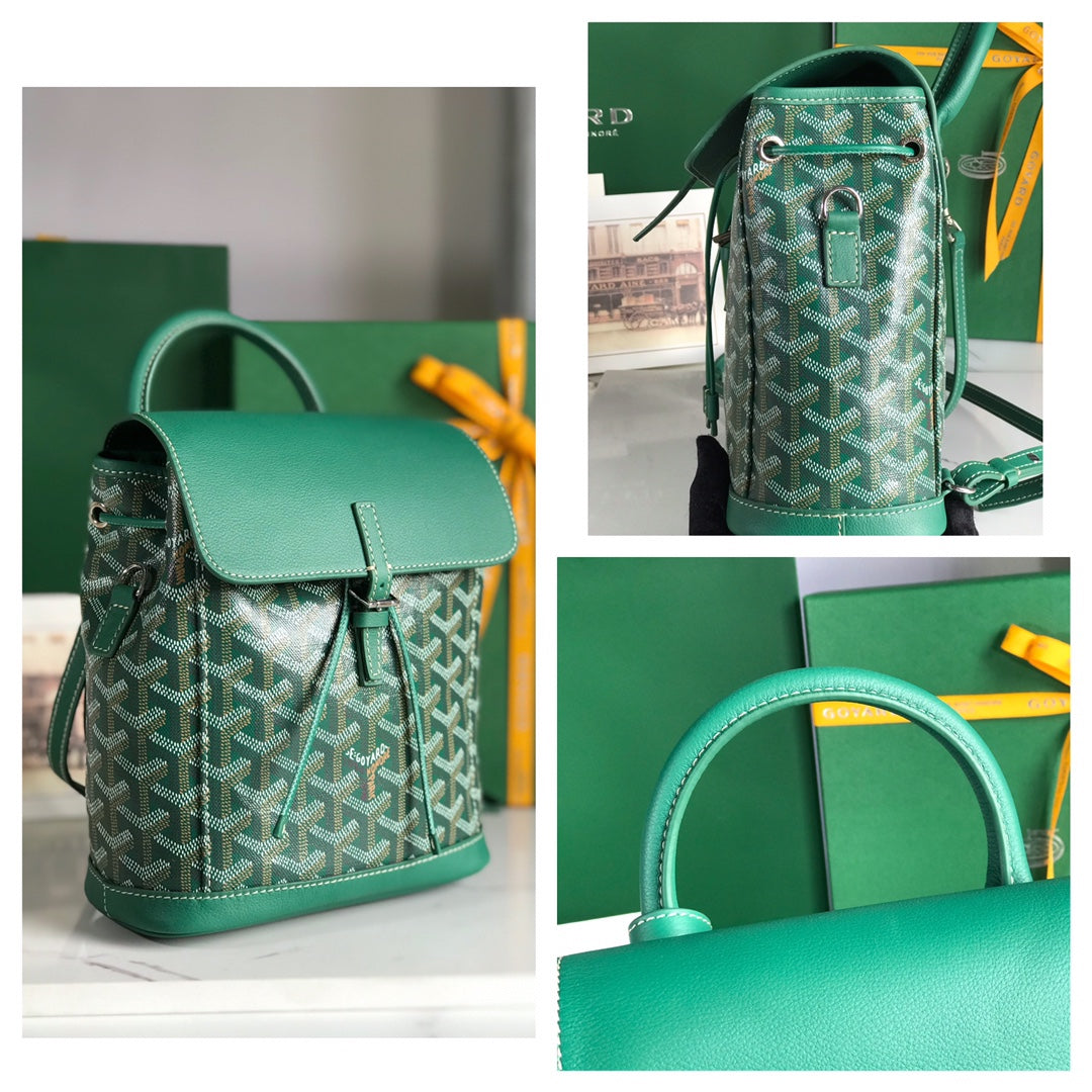 GOYARD ALPIN MINI BACKPACK 21 IN GREEN LAMBSKIN AND GOYARDINE CANVAS