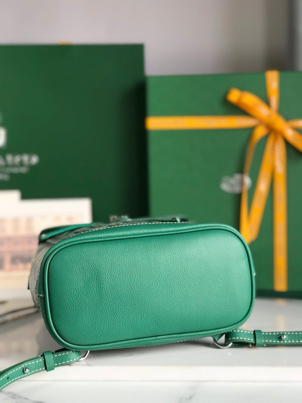 GOYARD ALPIN MINI BACKPACK 21 IN GREEN LAMBSKIN AND GOYARDINE CANVAS