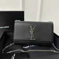 SAINT LAURENT KATE 20 SMALL IN CALFSKIN BLACK WITH SILVER LOGO