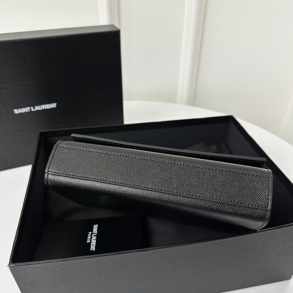 SAINT LAURENT KATE 20 SMALL IN CALFSKIN BLACK WITH SILVER LOGO