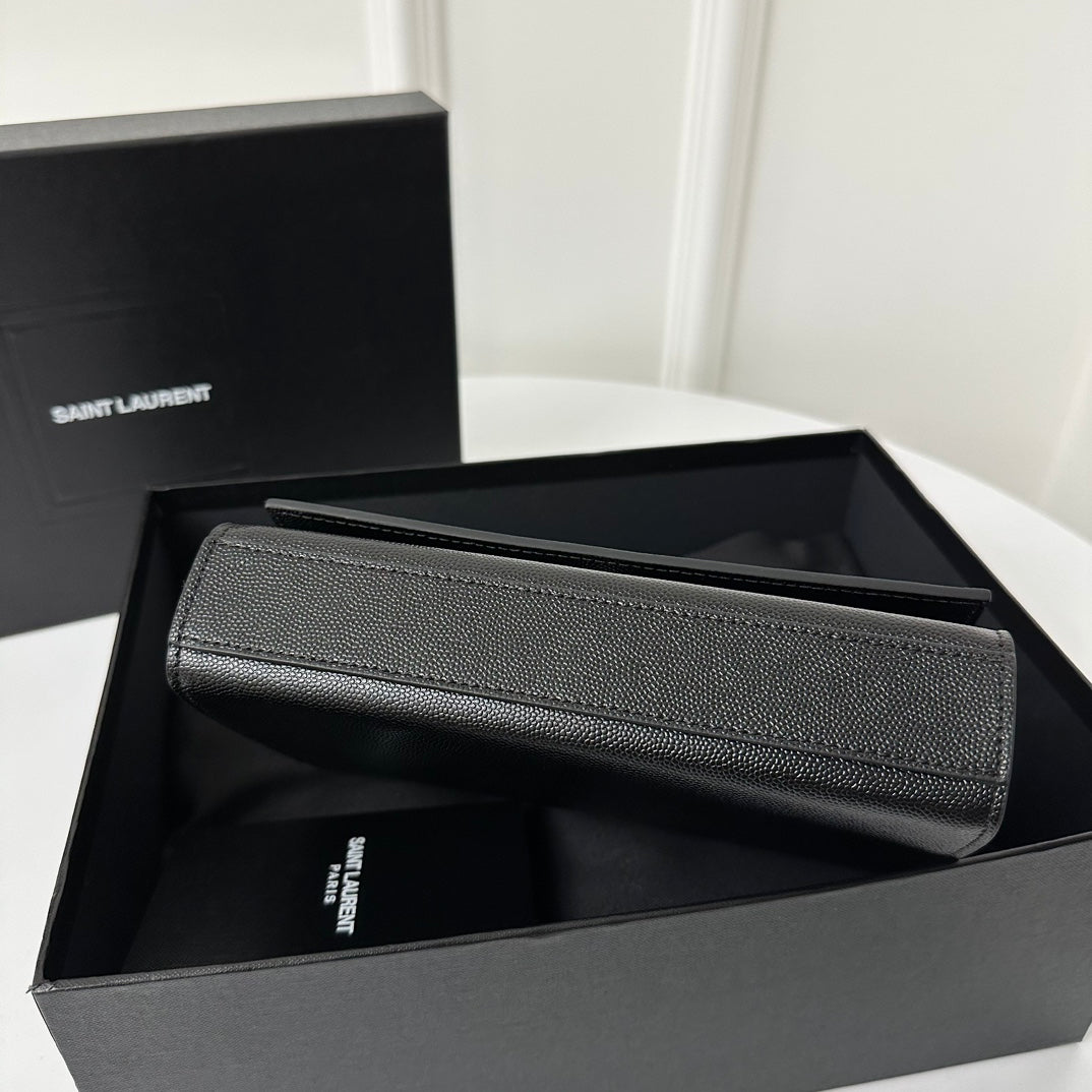 SAINT LAURENT KATE 20 SMALL IN CALFSKIN BLACK WITH SILVER LOGO