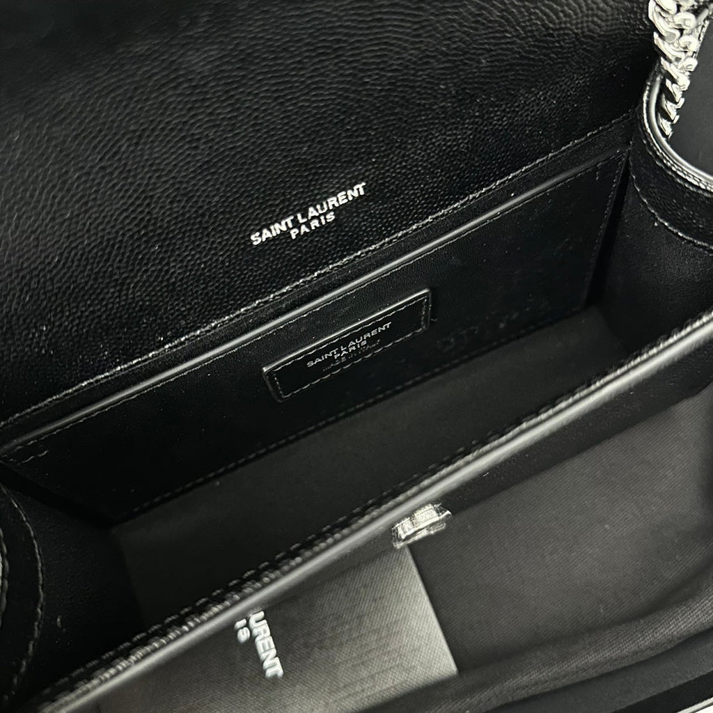 SAINT LAURENT KATE 20 SMALL IN CALFSKIN BLACK WITH SILVER LOGO