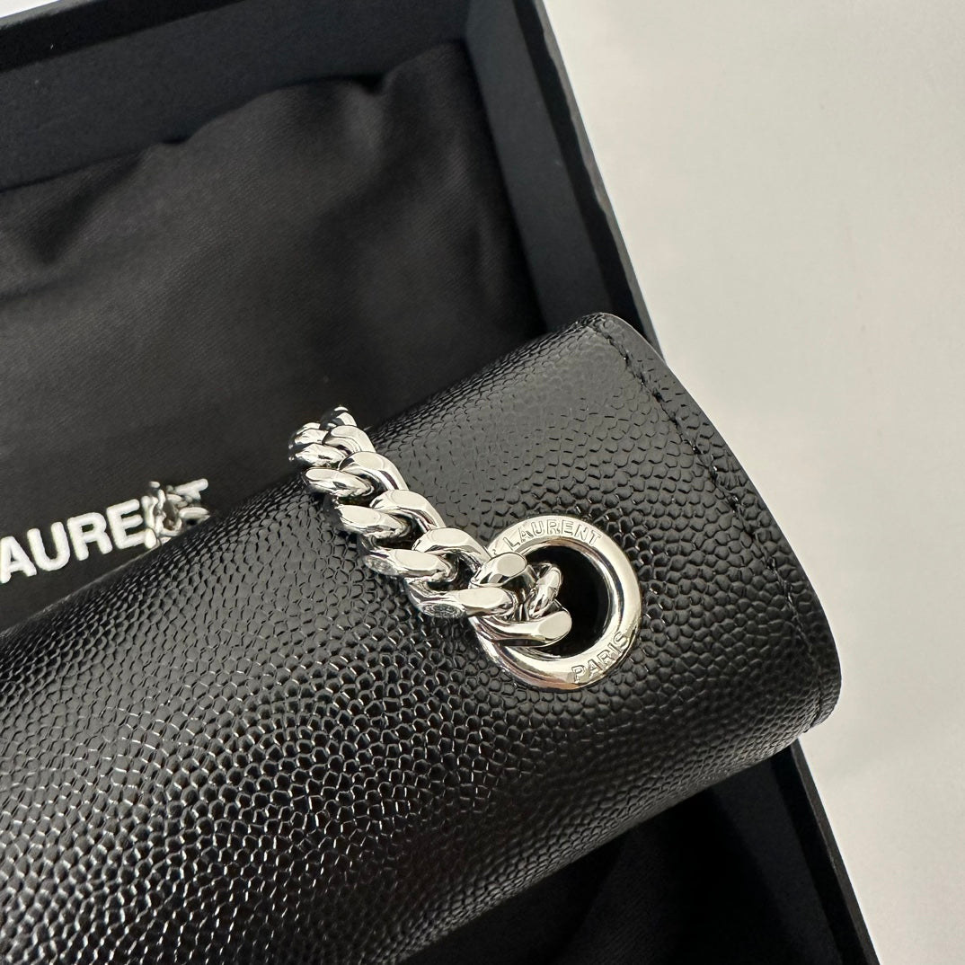SAINT LAURENT KATE 20 SMALL IN CALFSKIN BLACK WITH SILVER LOGO