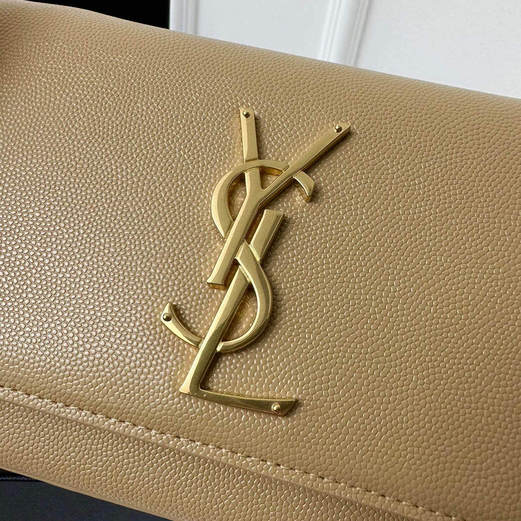 SAINT LAURENT KATE 20 SMALL IN CALFSKIN BEIGE CREAM WITH GOLD LOGO