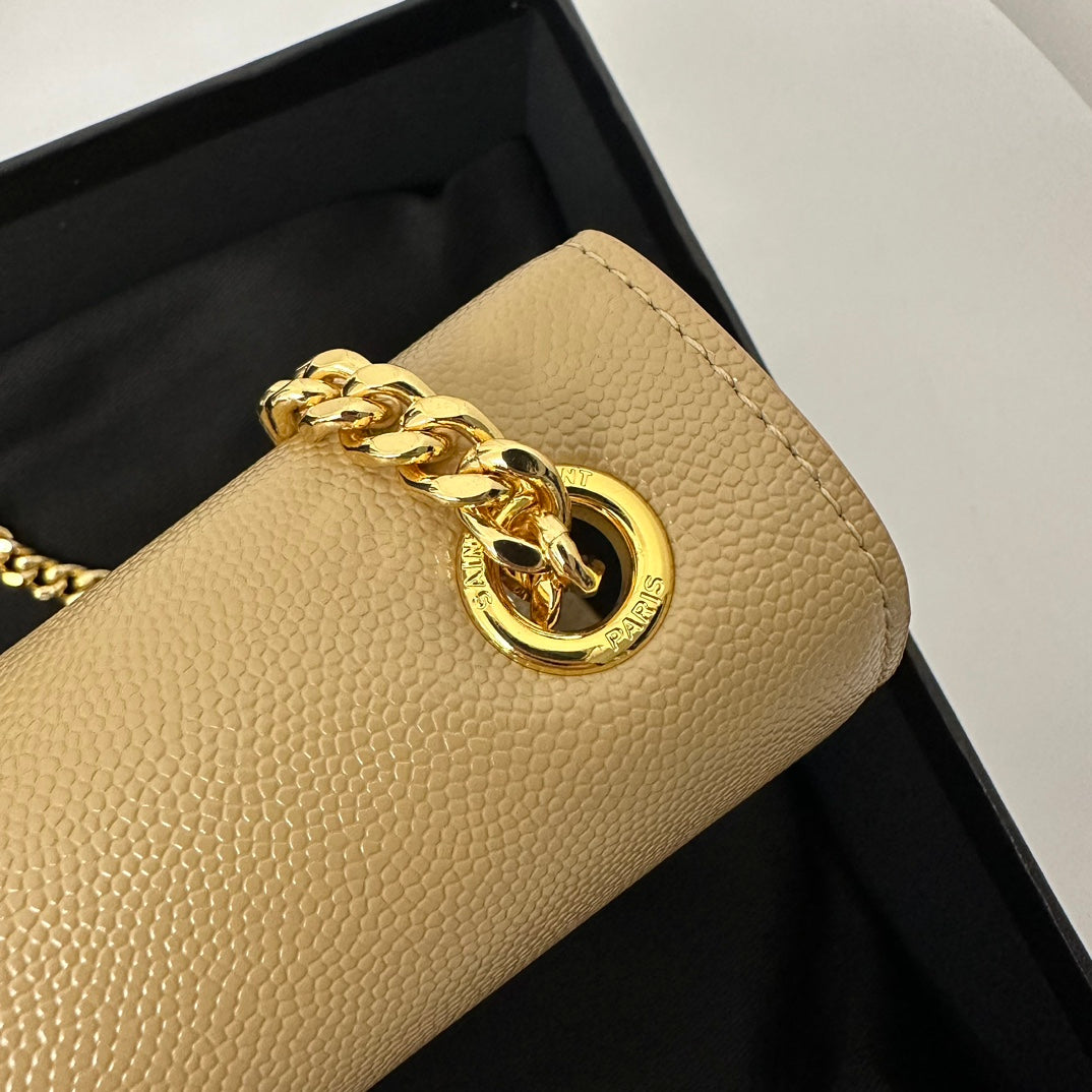 SAINT LAURENT KATE 20 SMALL IN CALFSKIN BEIGE CREAM WITH GOLD LOGO