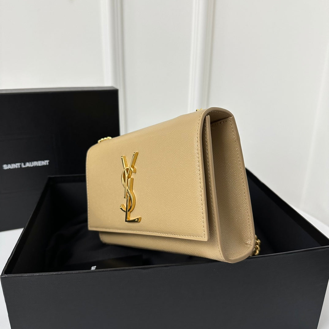 SAINT LAURENT KATE 20 SMALL IN CALFSKIN BEIGE CREAM WITH GOLD LOGO