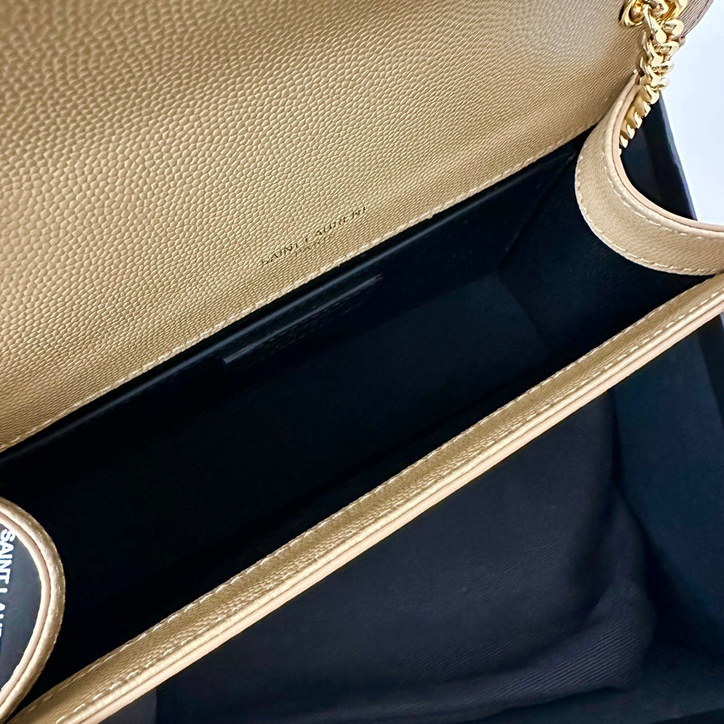 SAINT LAURENT KATE 20 SMALL IN CALFSKIN BEIGE CREAM WITH GOLD LOGO