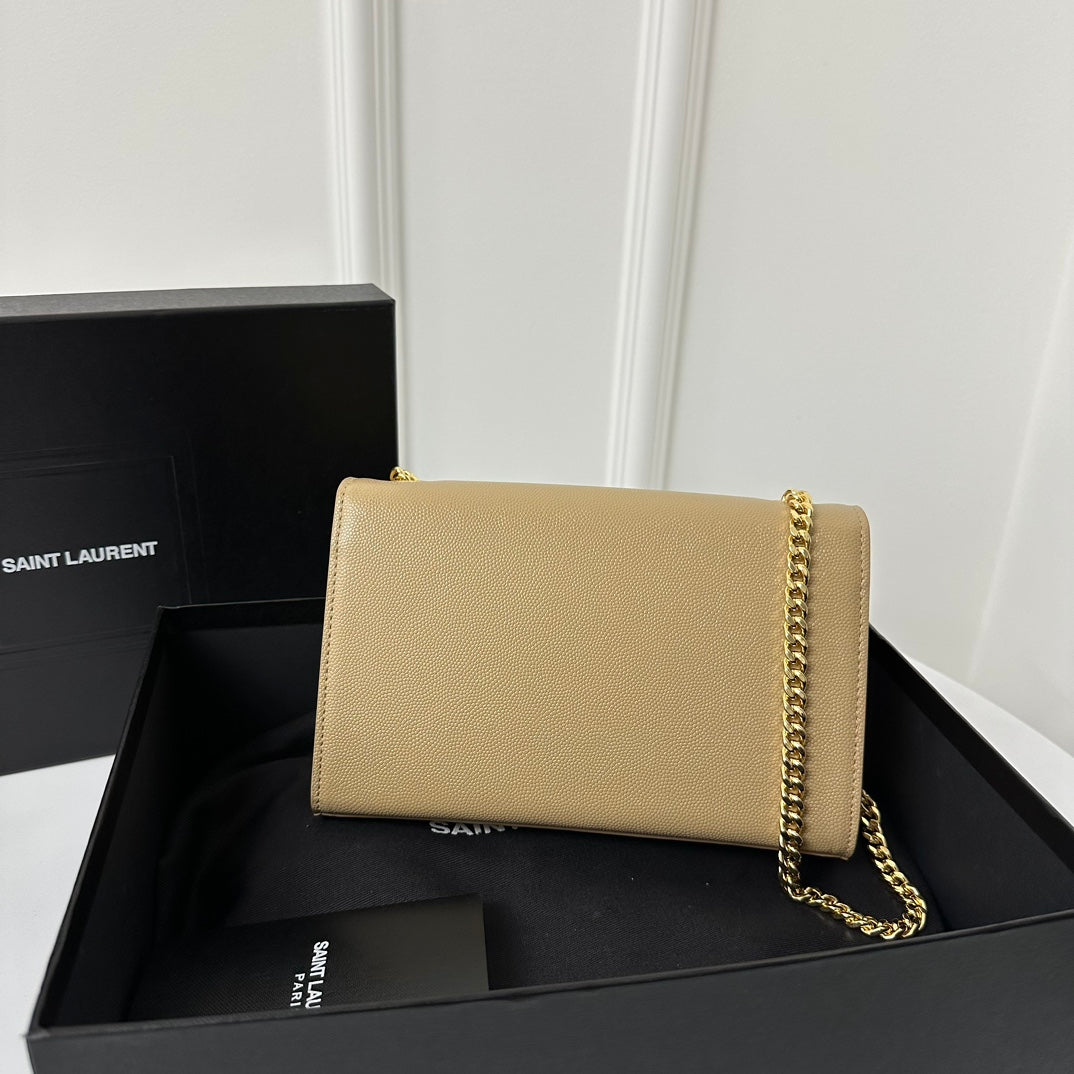 SAINT LAURENT KATE 20 SMALL IN CALFSKIN BEIGE CREAM WITH GOLD LOGO